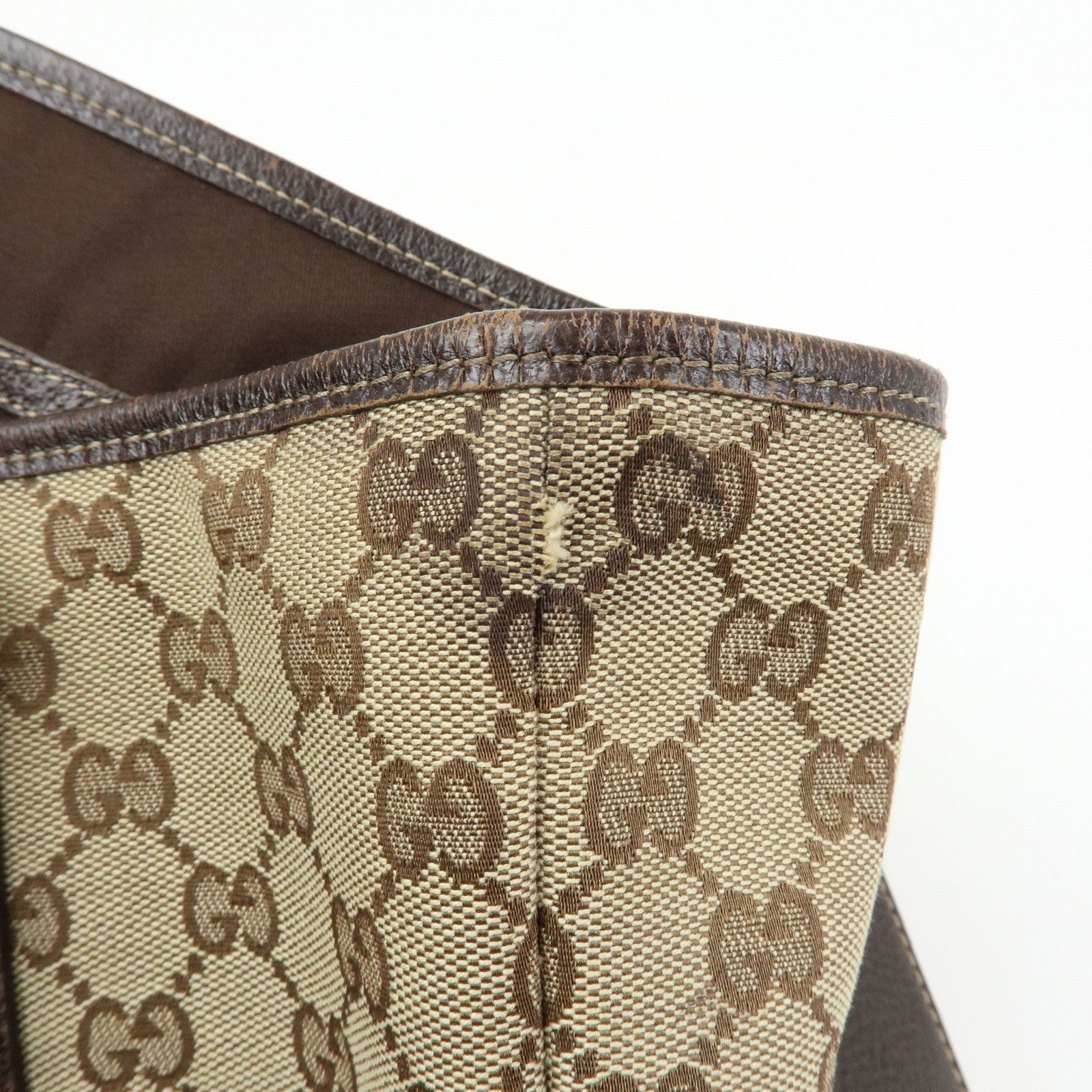 GUCCI GG Canvas Leather Tote Bag Shoulder Bag Beige Brown 153009
