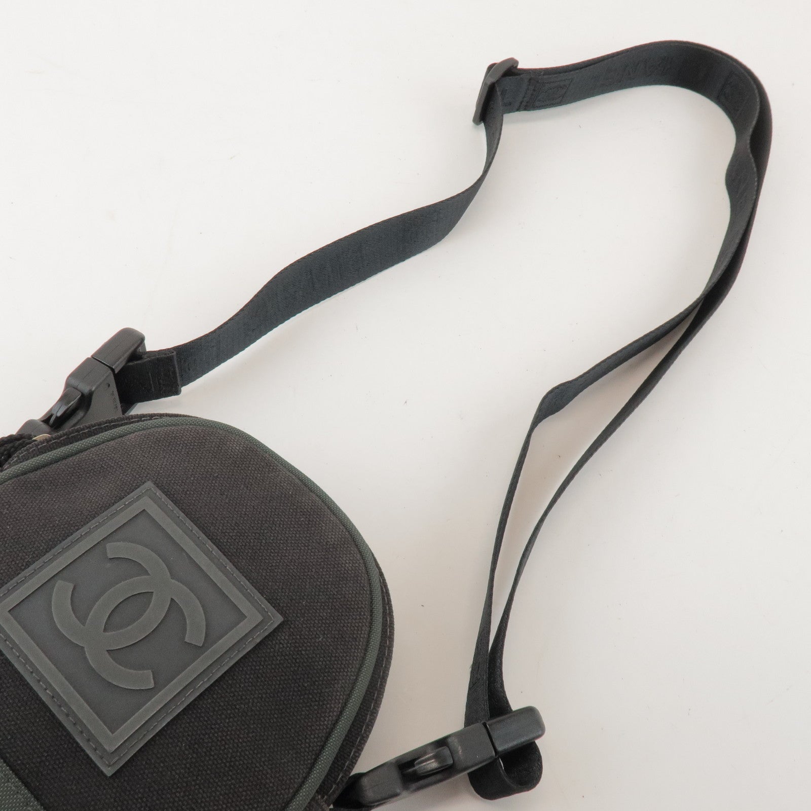 CHANEL Sport Line COCO Mark Canvas Shoulder Bag Black Green A23300