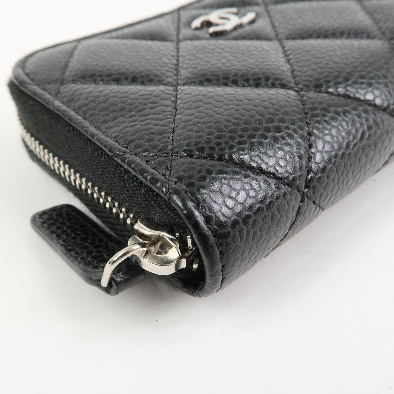 CHANEL Matelasse Caviarskin Classic Zippy Coin Case Black AP0216