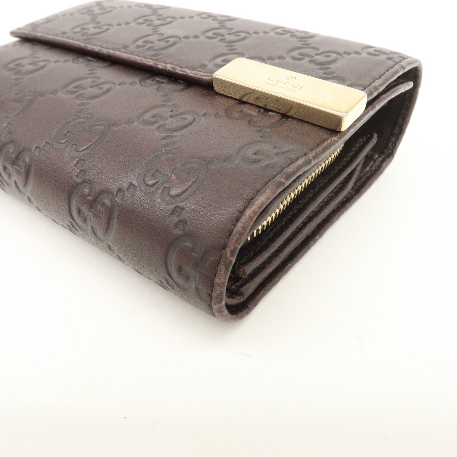 GUCCI Guccissima Leather Tri-Fold Compact Wallet Brown 256935