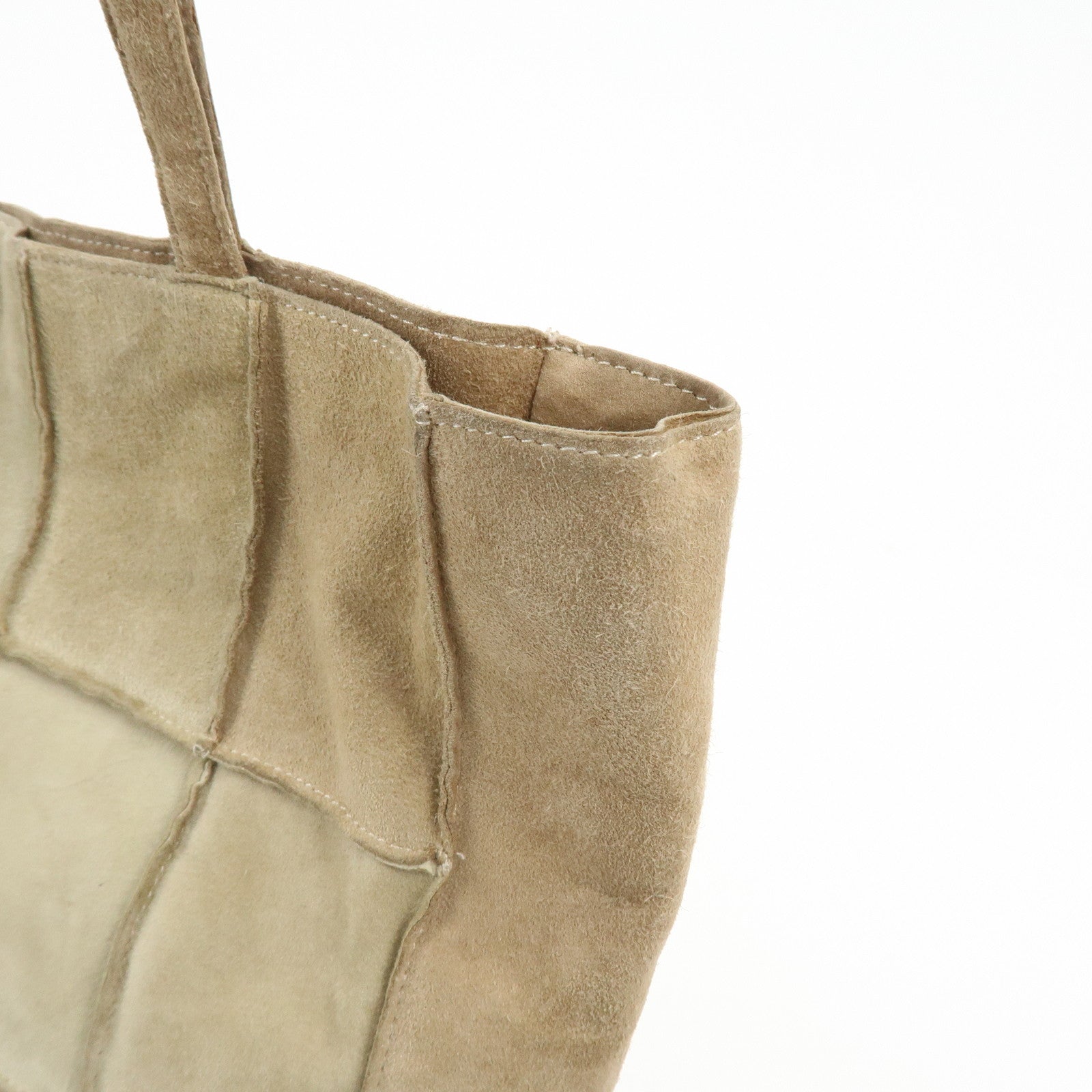 CHANEL Suede Patchwork Shoulder Bag Tote Bag Beige