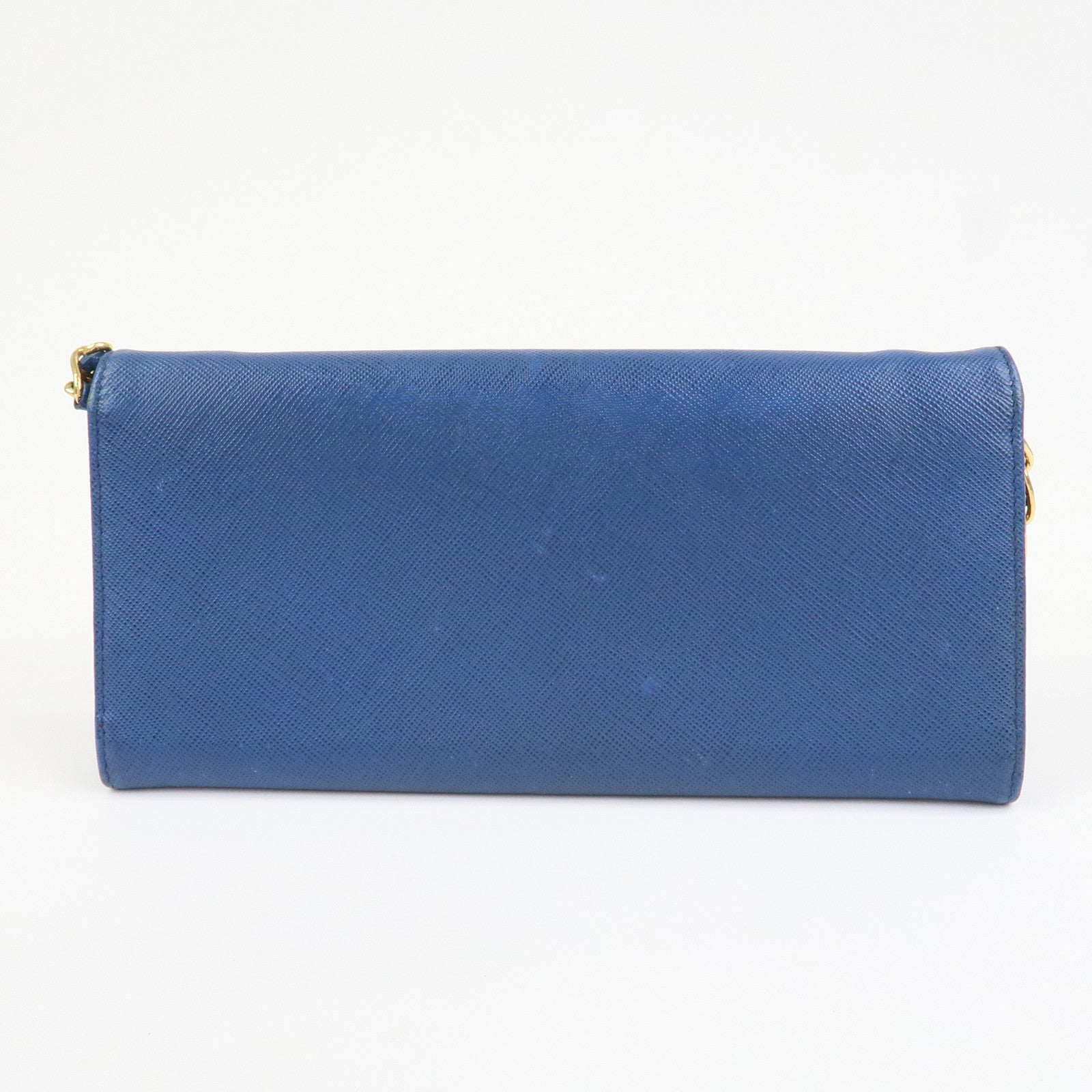PRADA Logo Saffiano Leather Chain Shoulder Wallet WOC Blue 1M1290