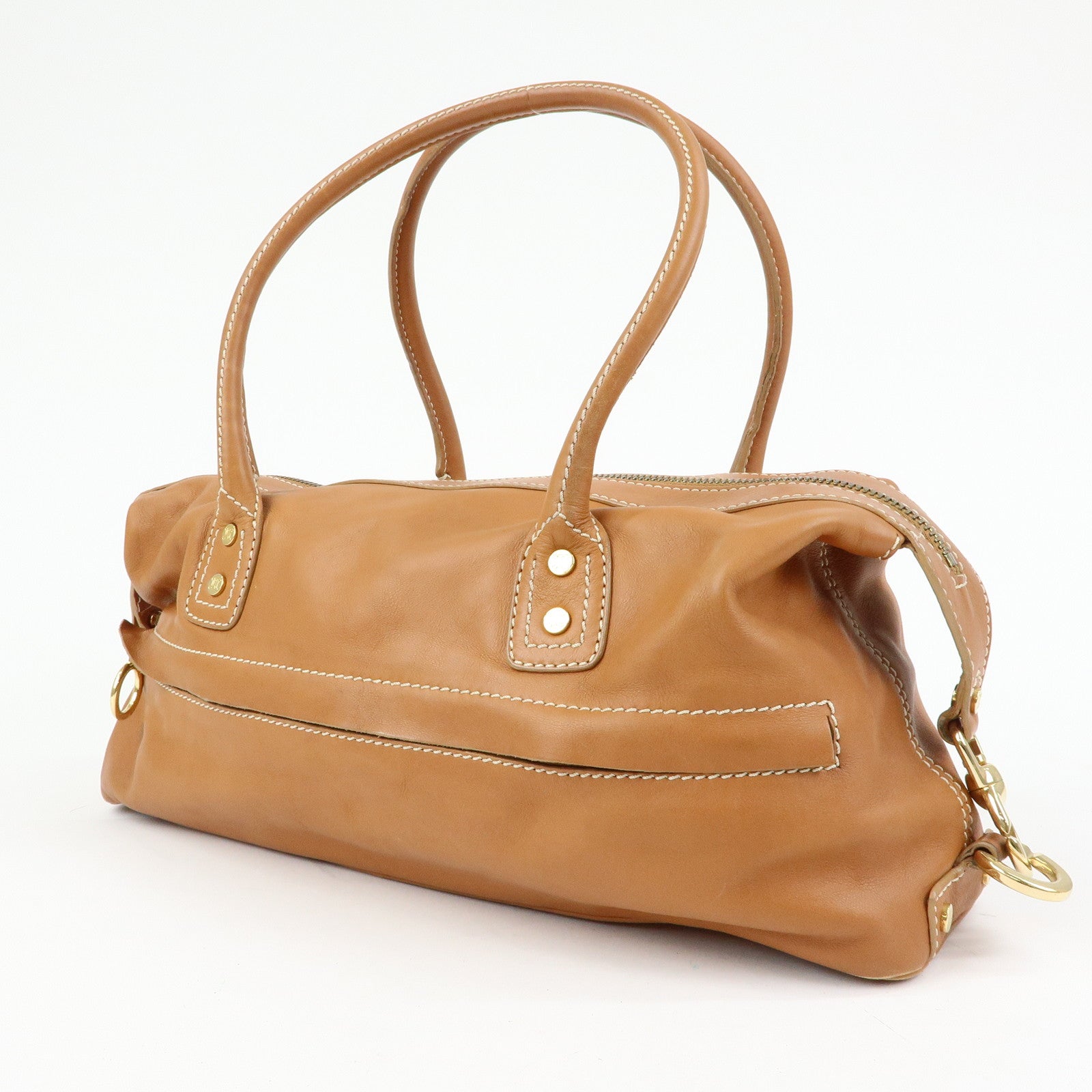 CELINE Leather Hand Bag Shoulder Bag Camel