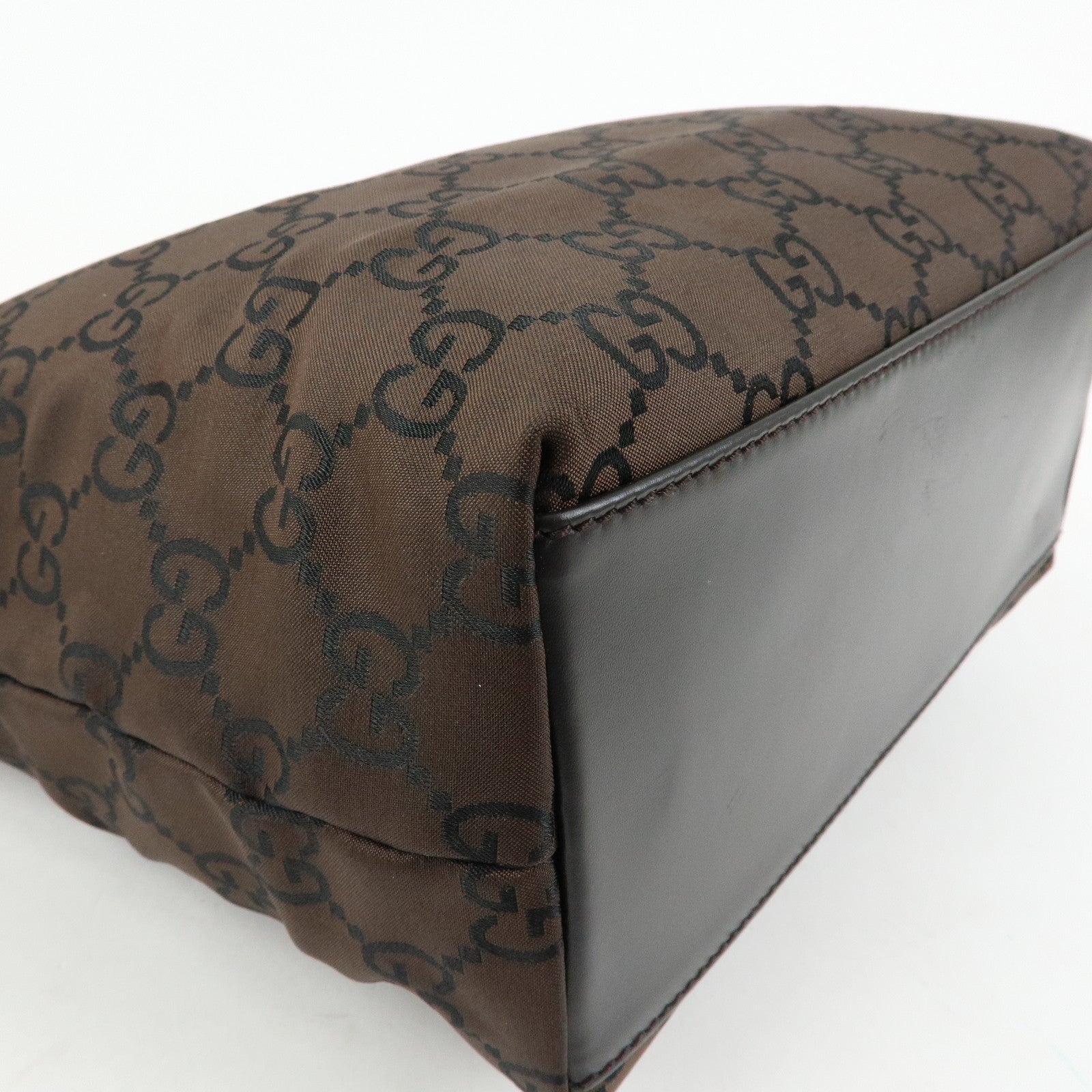 GUCCI GG Nylon Leather Chain Tote Bag Shoulder Bag Brown 196750