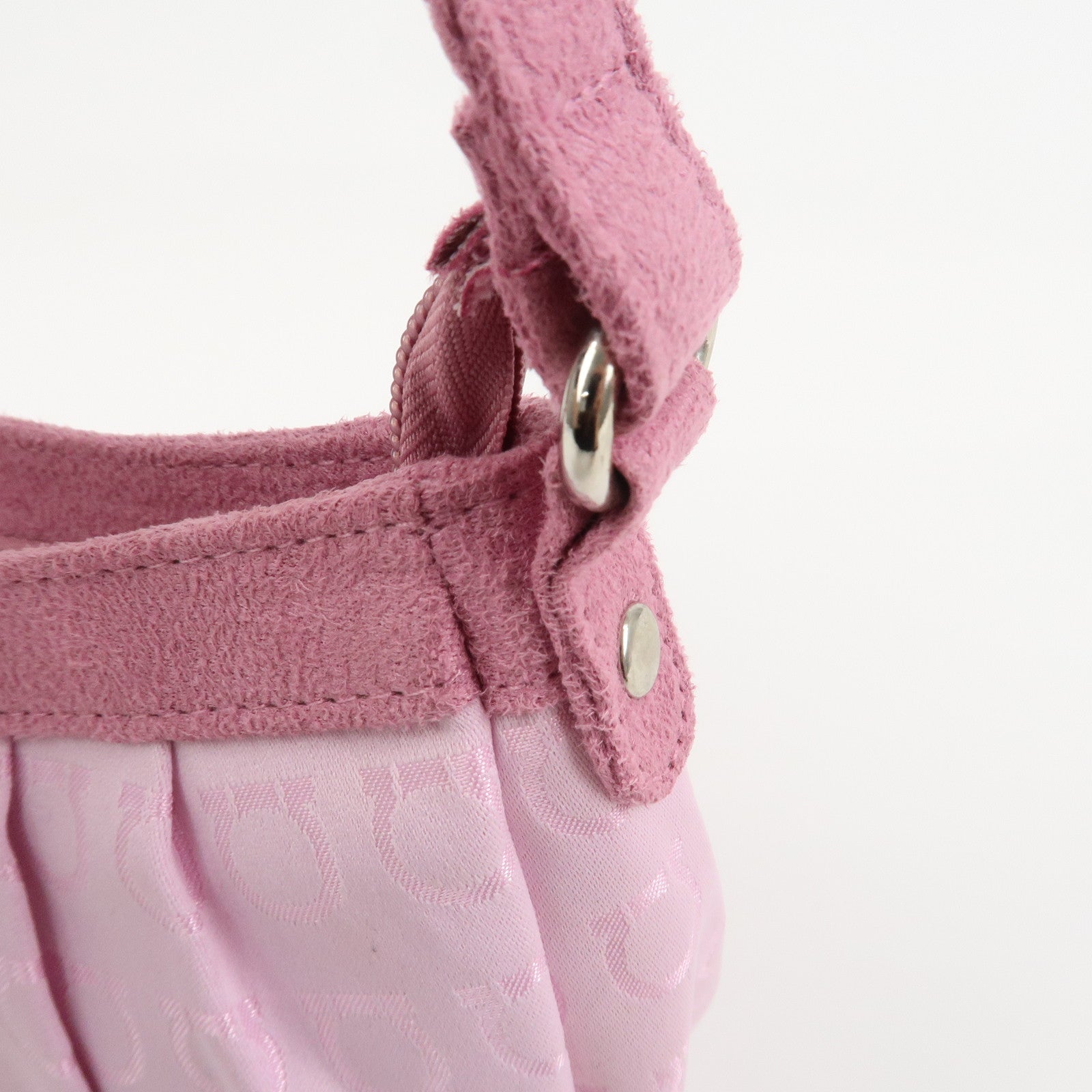 Ferragamo Gancini Nylon Suede Hand Bag Pouch Pink