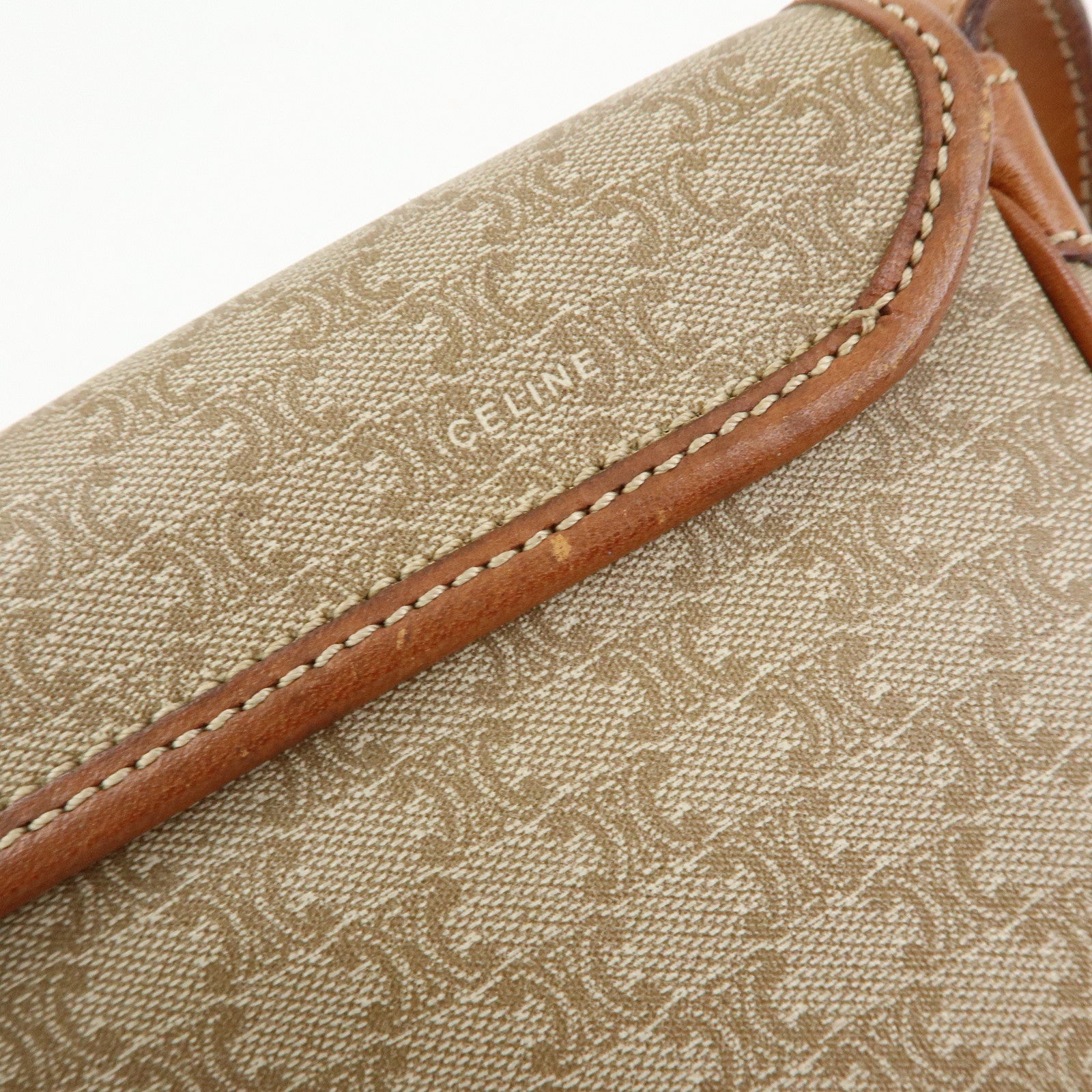 CELINE Macadam PVC Leather Shoulder Bag Crossbody Bag Beige Brown