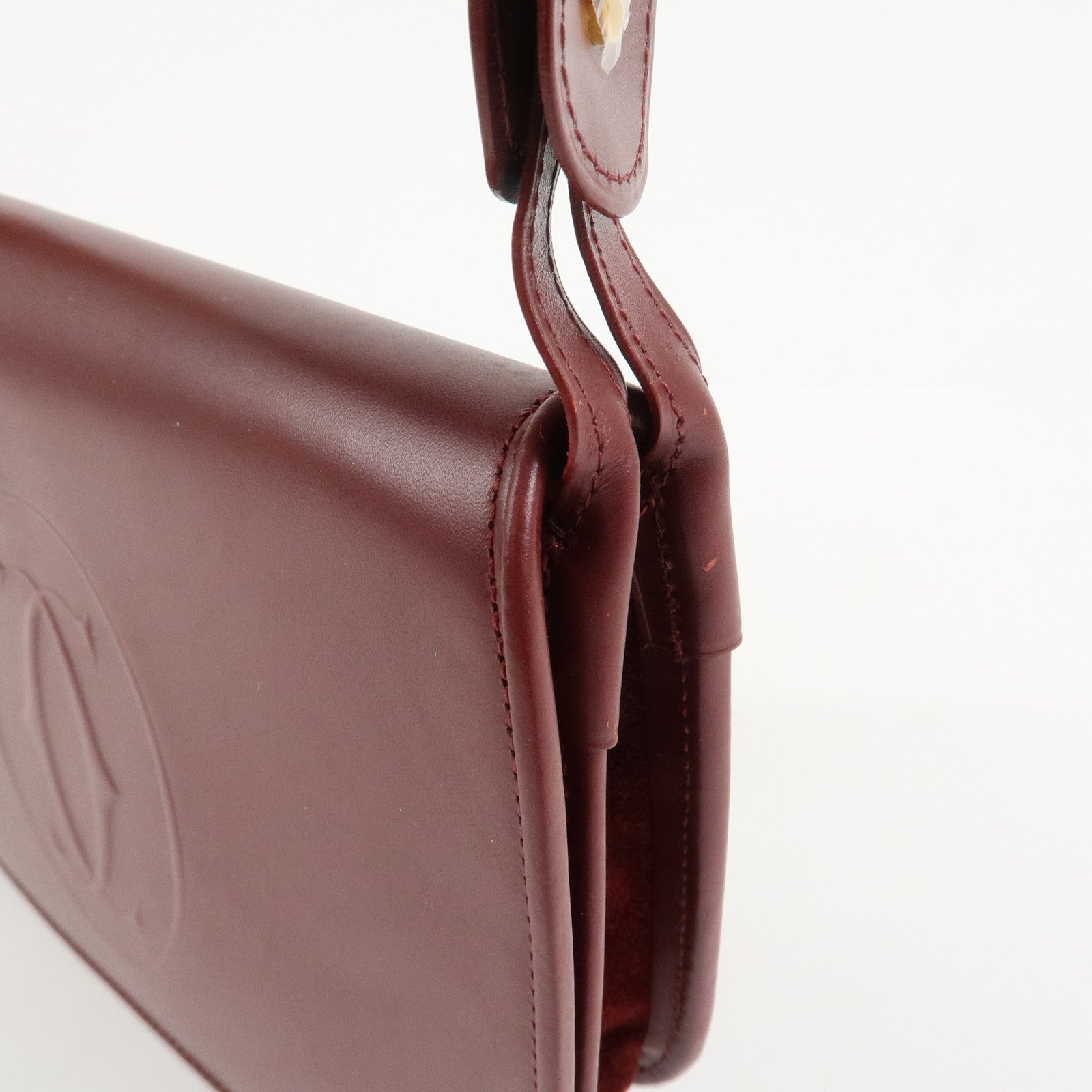Cartier Must De Cartier Calf Leather Shoulder Bag Hand Bag Burgundy