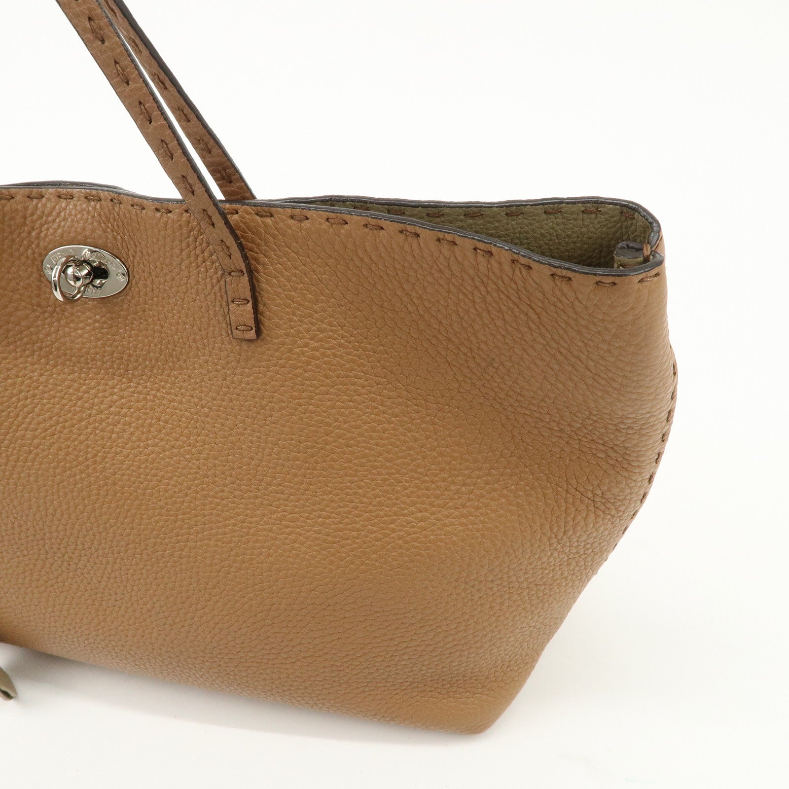 FENDI Selleria Leather Small Carla Tote Bag Shoulder Bag Brown 8BH257 Used