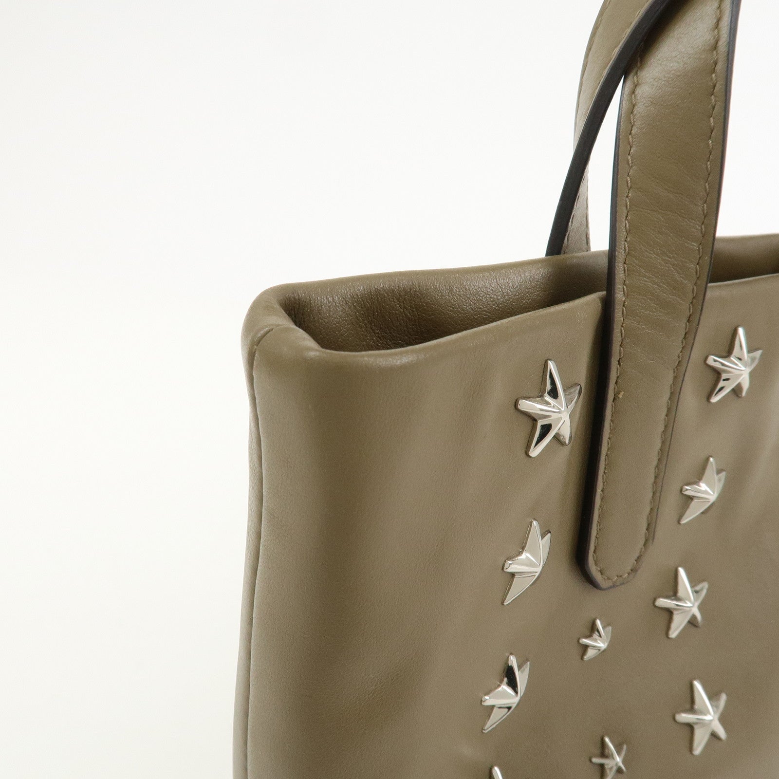 JIMMY CHOO Leather 2Way Bag Hand Bag Shoulder Bag Star Studs Brown