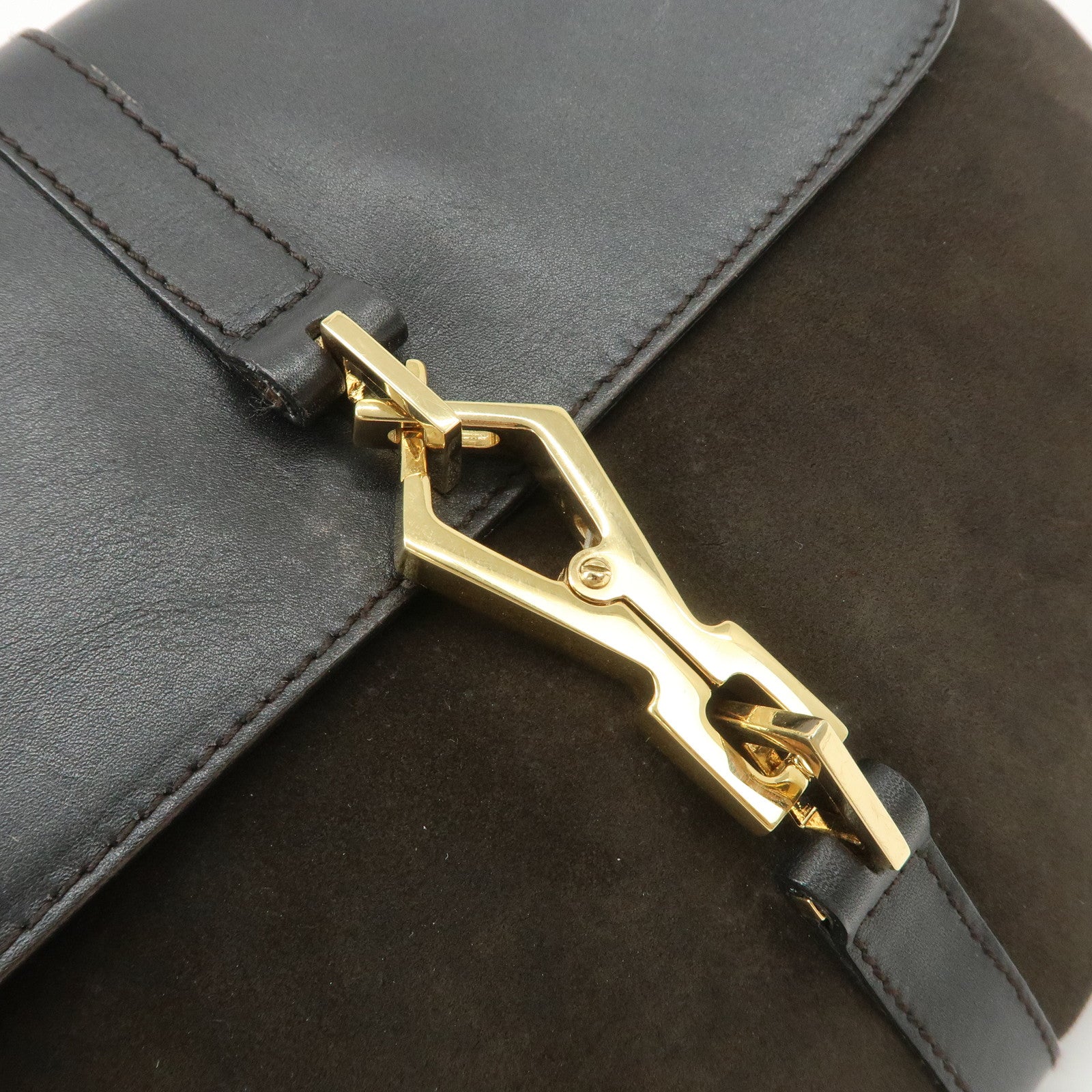 GUCCI Bamboo Leather Shoulder Bag Black Gold HDW 001.4096 Used