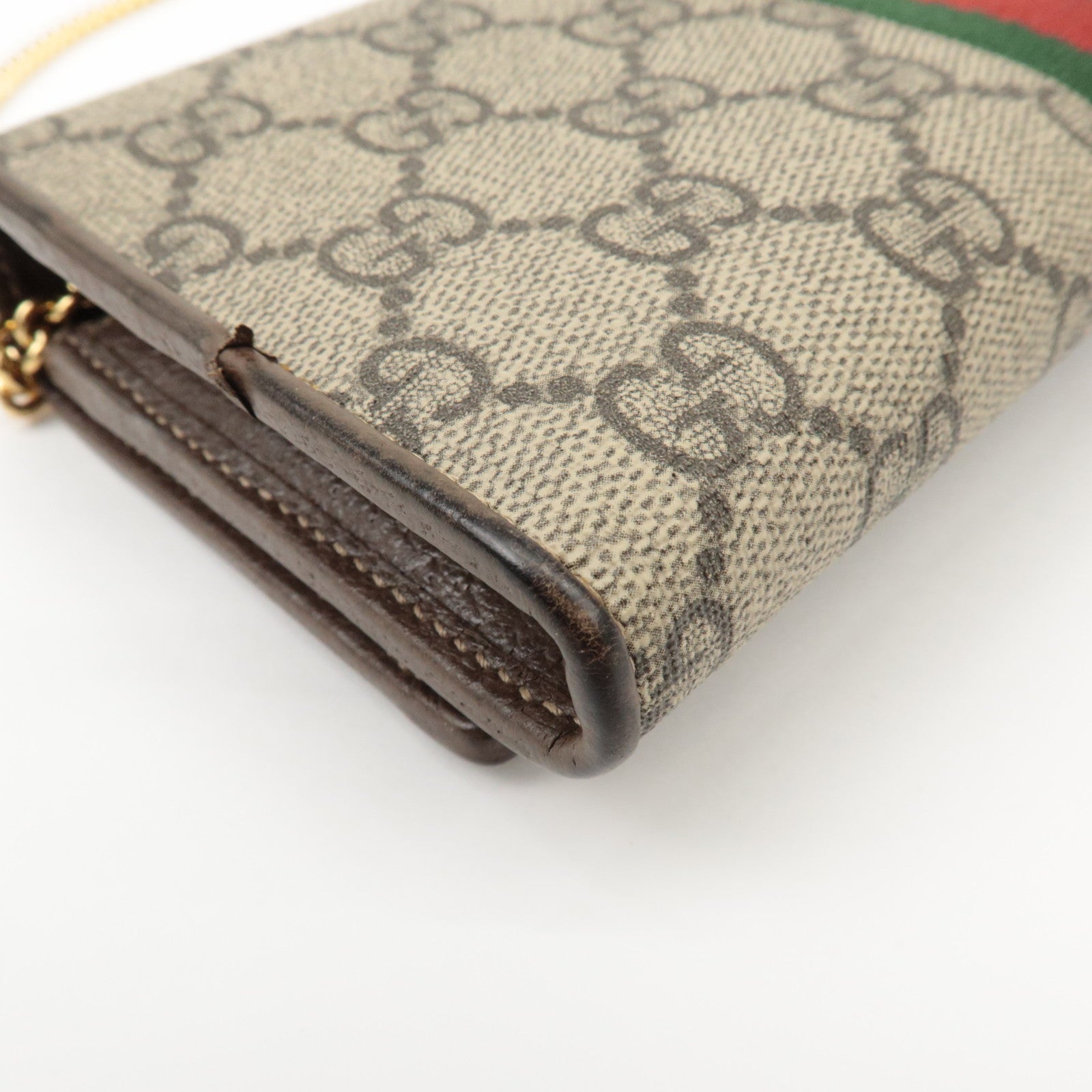 GUCCI Ophidia GG Supreme Leather Chain Wallet Beige Brown 546592 Used