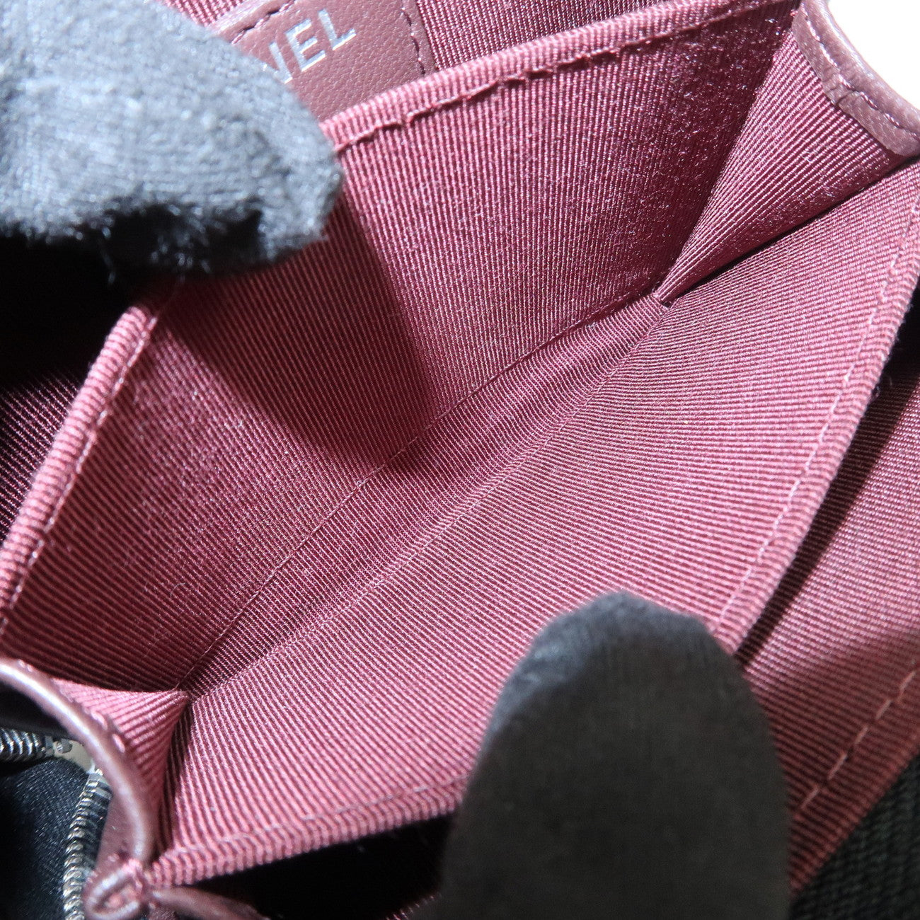 CHANEL COCO Mark Matelasse Lamb Skin Coin Case Coin Holder Black