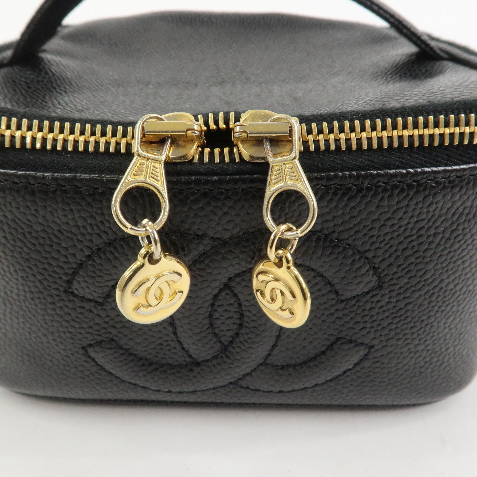 CHANEL Caviarskin COCO Mark Vanity Bag Hand Bag Black A01997