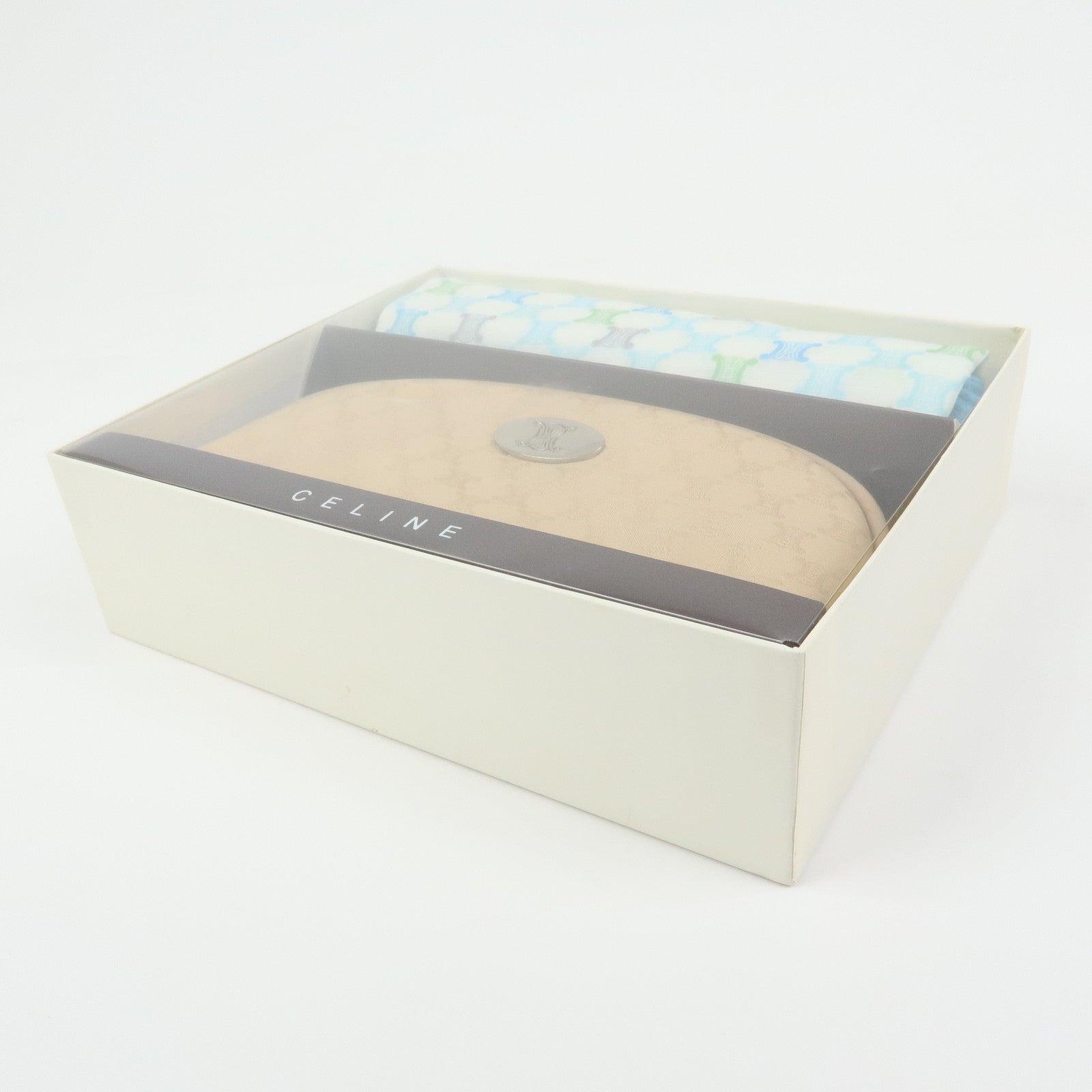 CELINE Macadam Set of 2 Sunglasses Case Handkerchief Beige Blue