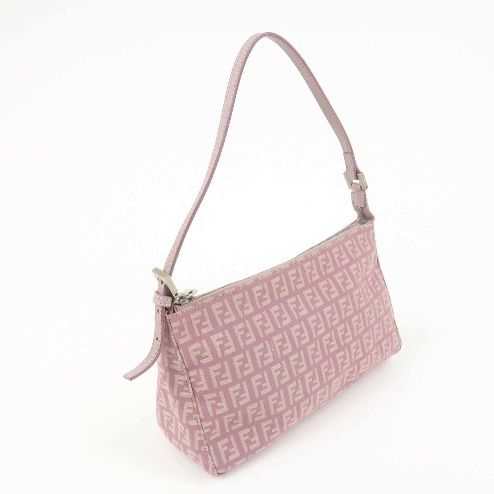 FENDI Zucchino Canvas Leather Shoulder Bag Light Purple 8BR267
