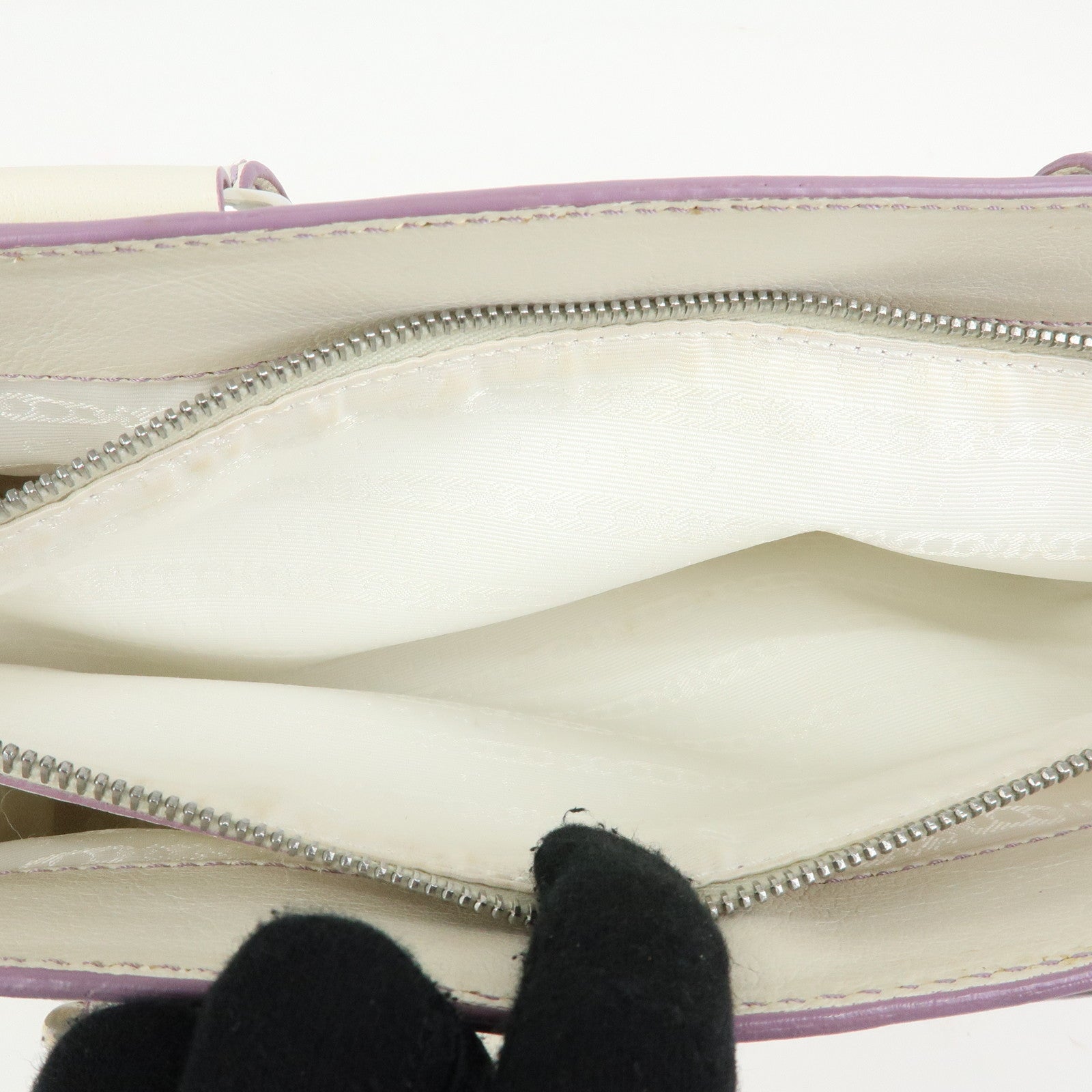 CELINE Macadam Leather Boogie Bag Hand Bag Tote Bag White Purple