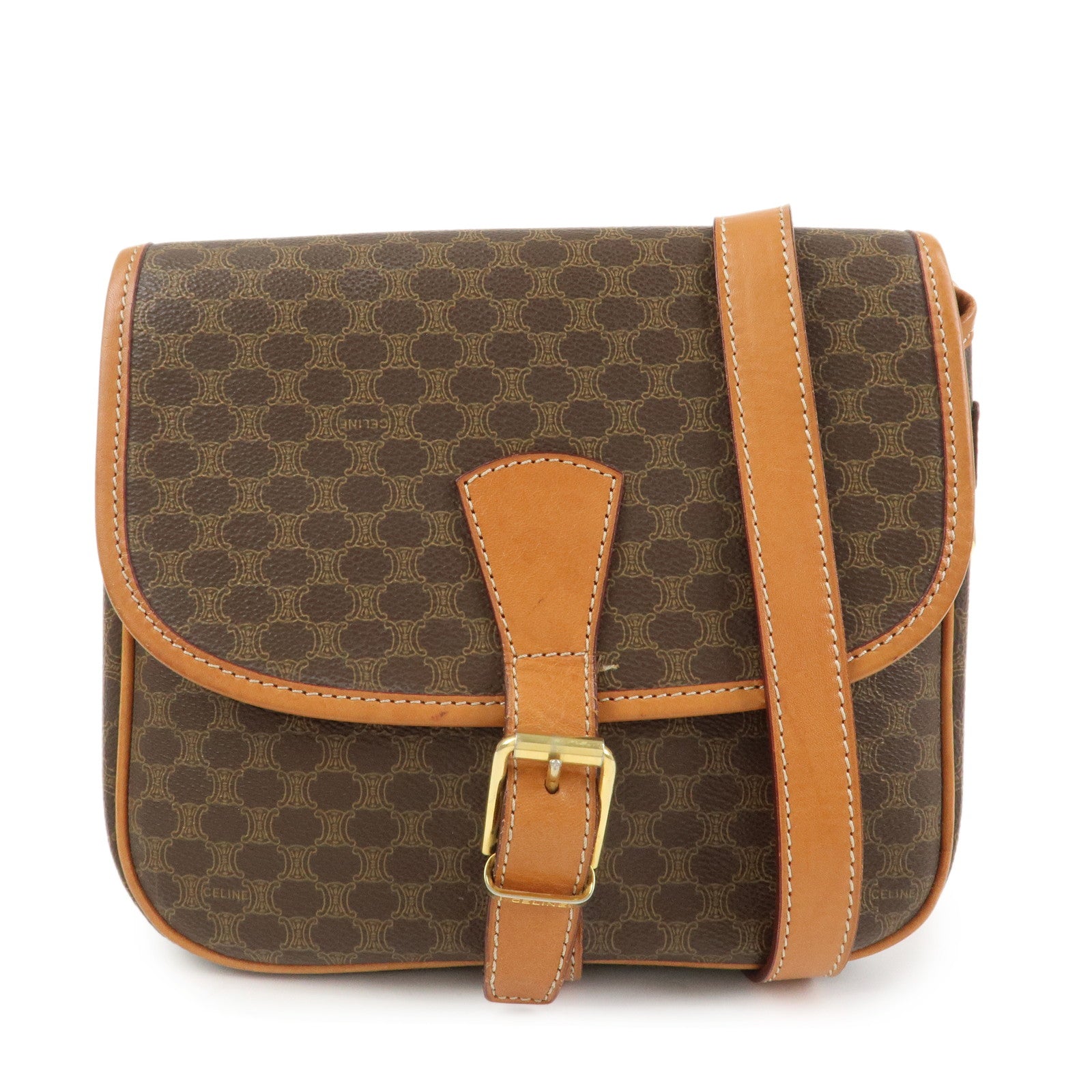 CELINE Macadam PVC Leather Shoulder Bag Crossbody Bag Brown