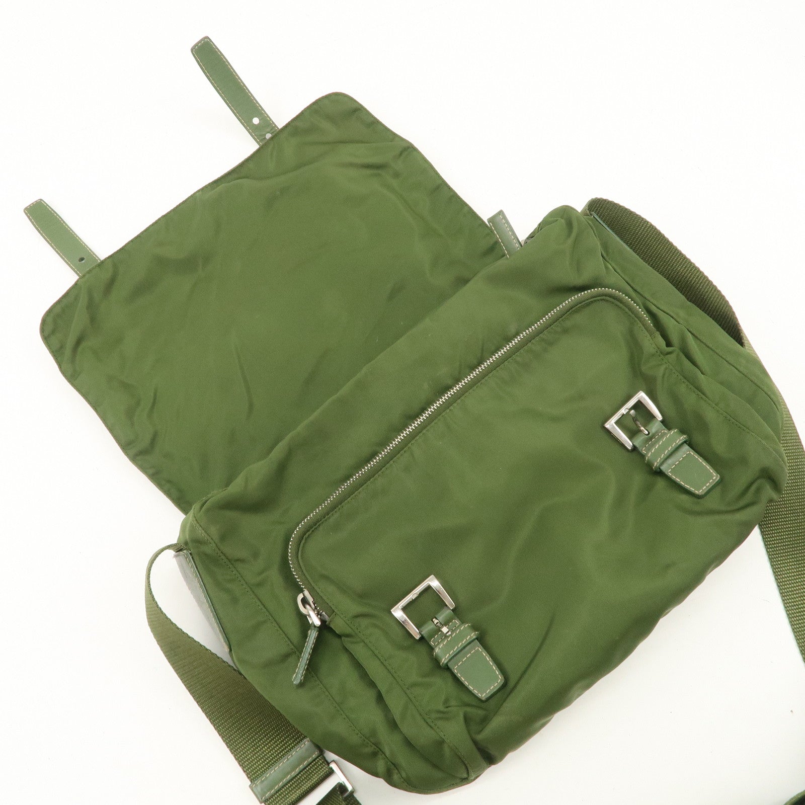 PRADA Triangle Logo Nylon Shoulder Bag Crossbody Bag Green Used