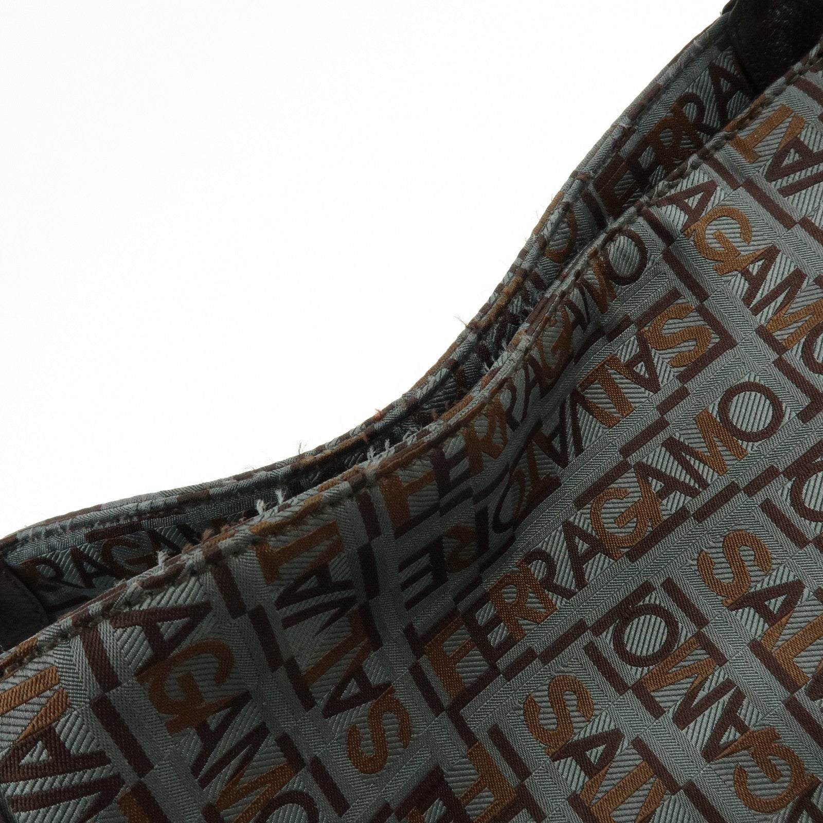 Ferragamo Gancini Canvas Leather Tote Bag Shoulder Bag Brown