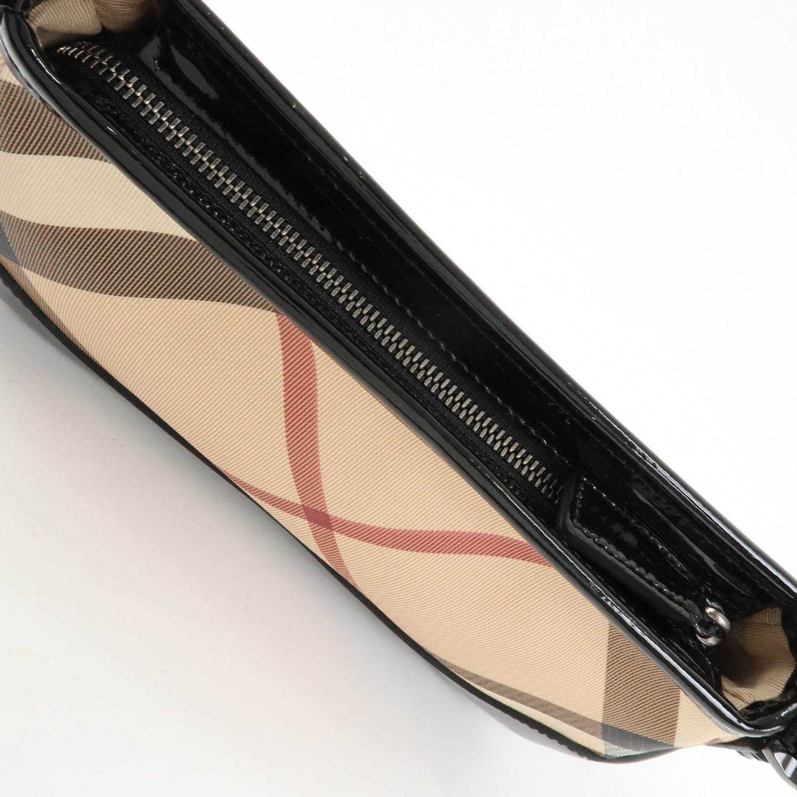 BURBERRY PVC Canvas Patent Leather Shoulder Hand Bag Black Beige