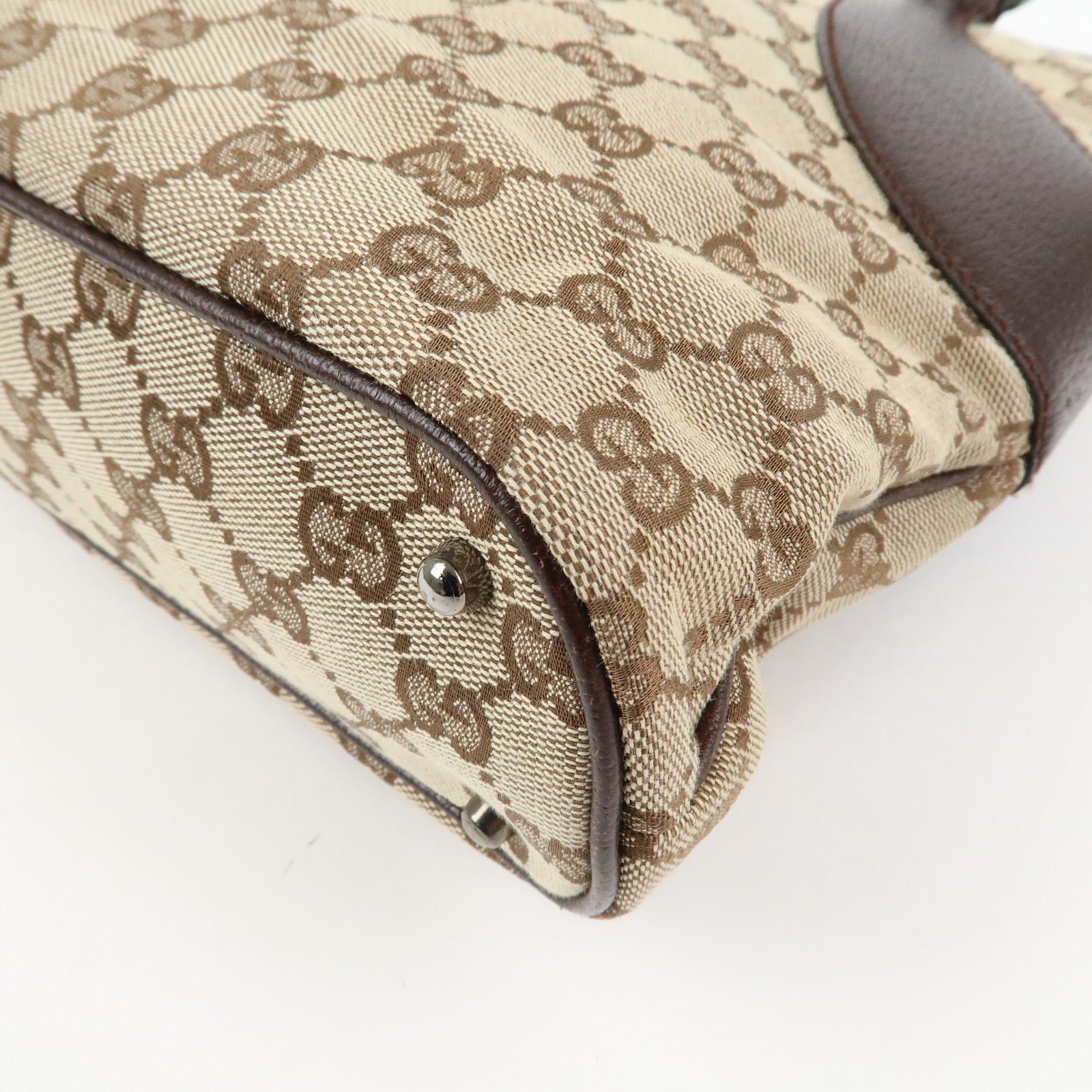 GUCCI GG Monogram Canvas Leather Tote Bag Shoulder Bag Brown 113016