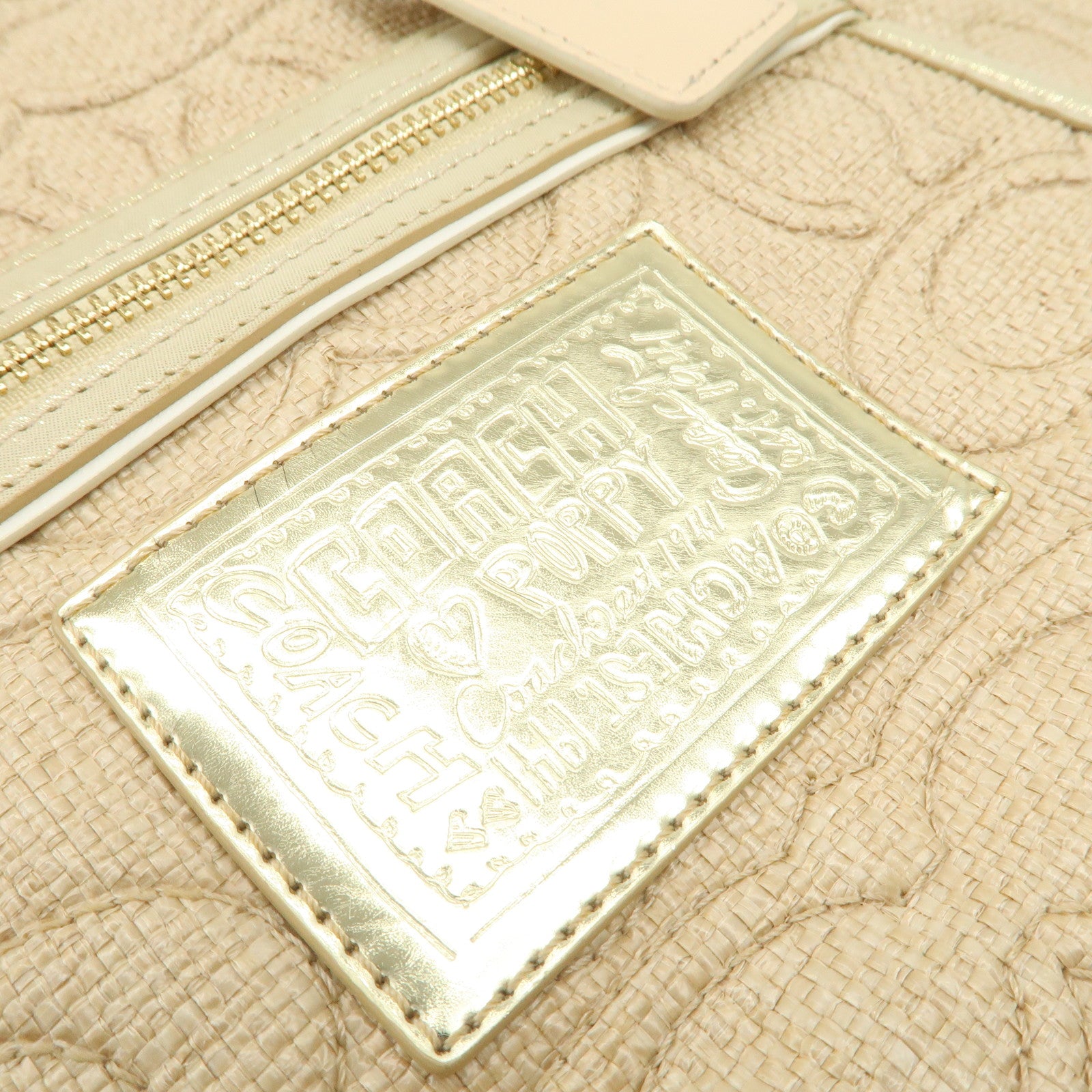 COACH Signature Nylon Straw Leather Set of 2 Hand Bag Shoulder Bag