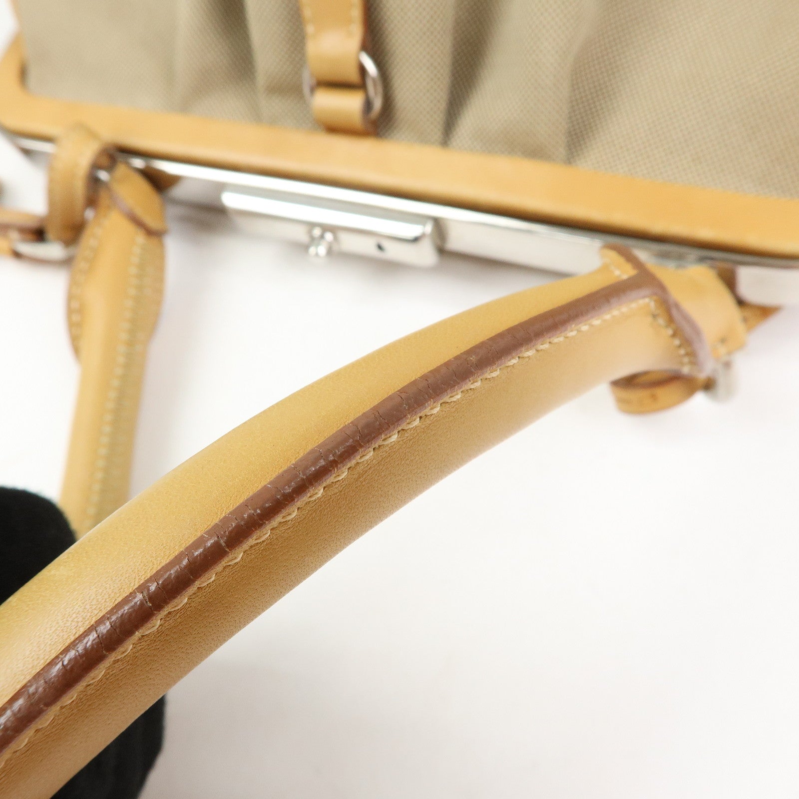 PRADA Logo Jacquard Leather Shoulder Bag Light Brown BR3481