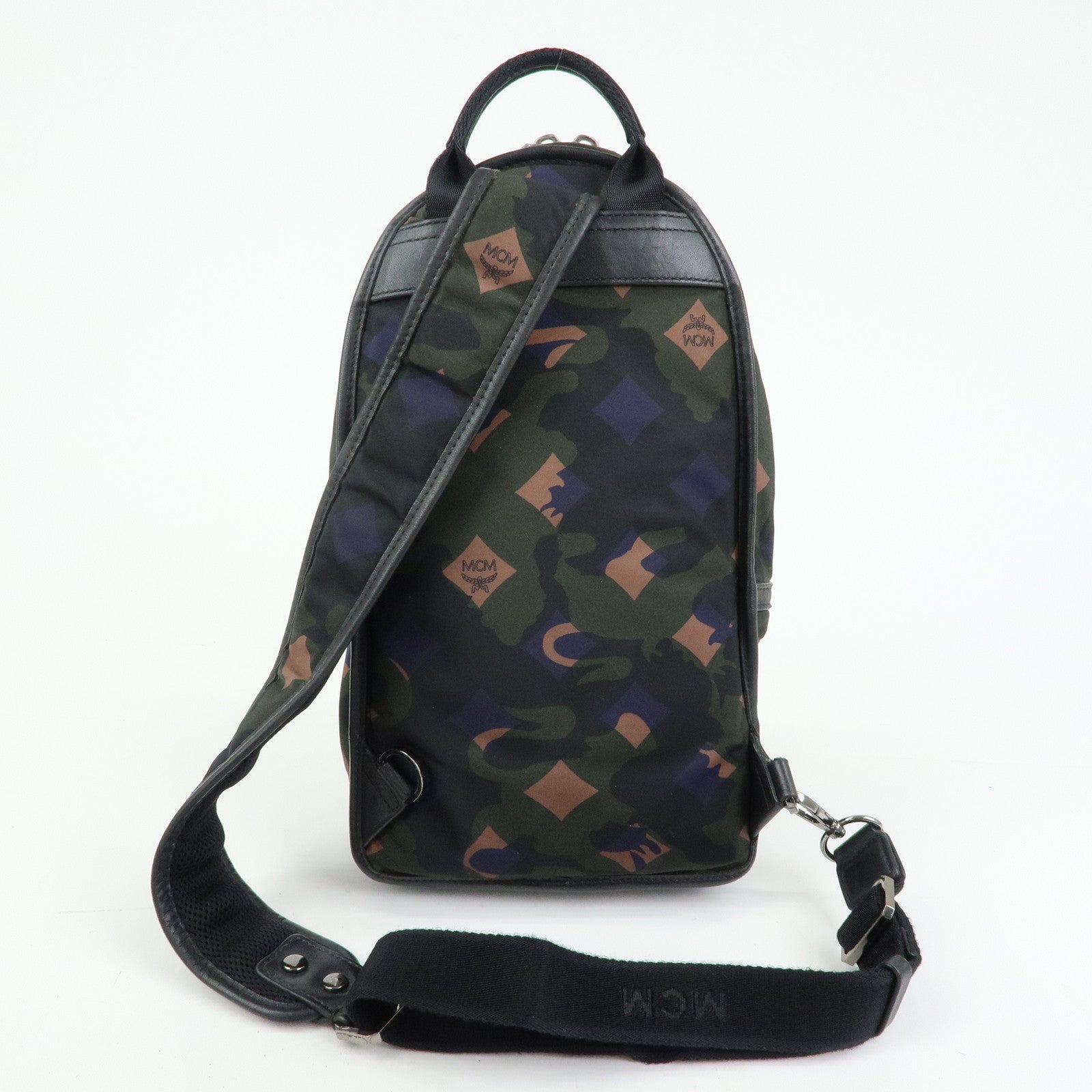 MCM Logo Nylon Leather Cross Body Bag Shoulder Bag Dark Green Black