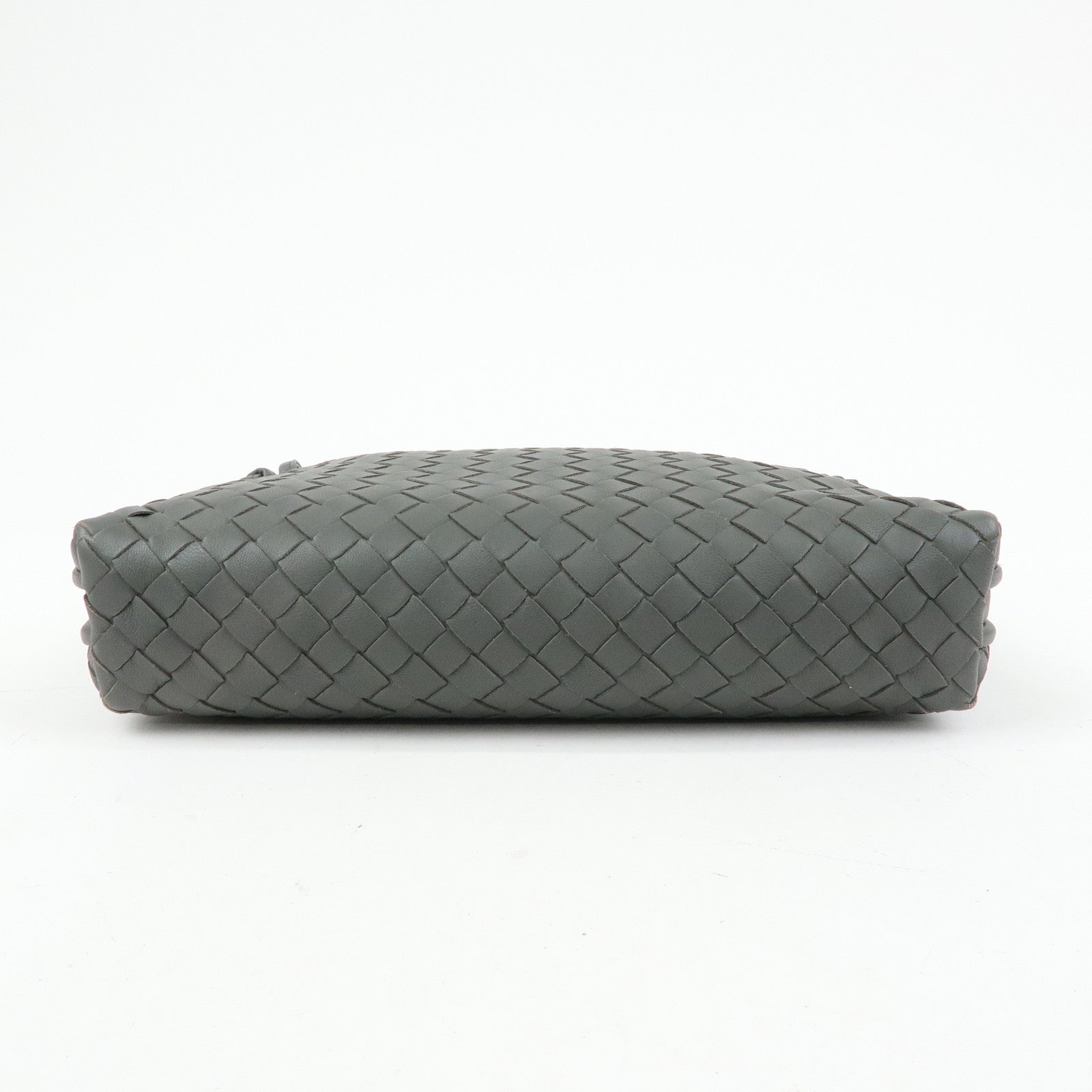 BOTTEGA VENETA Nodini Intrecciato Leather Shoulder Bag Gray 245354