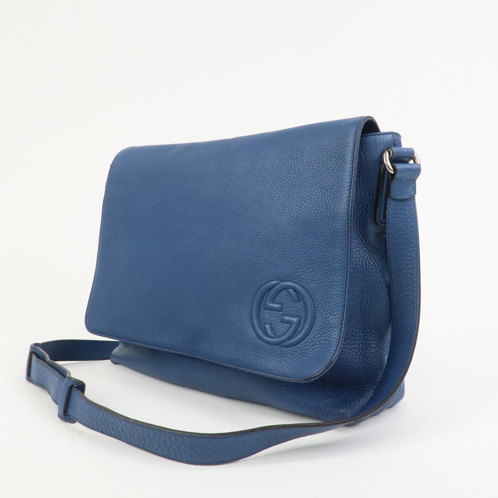 GUCCI Interlocking G Leather Shoulder Bag Crossbody Bag Blue 322056