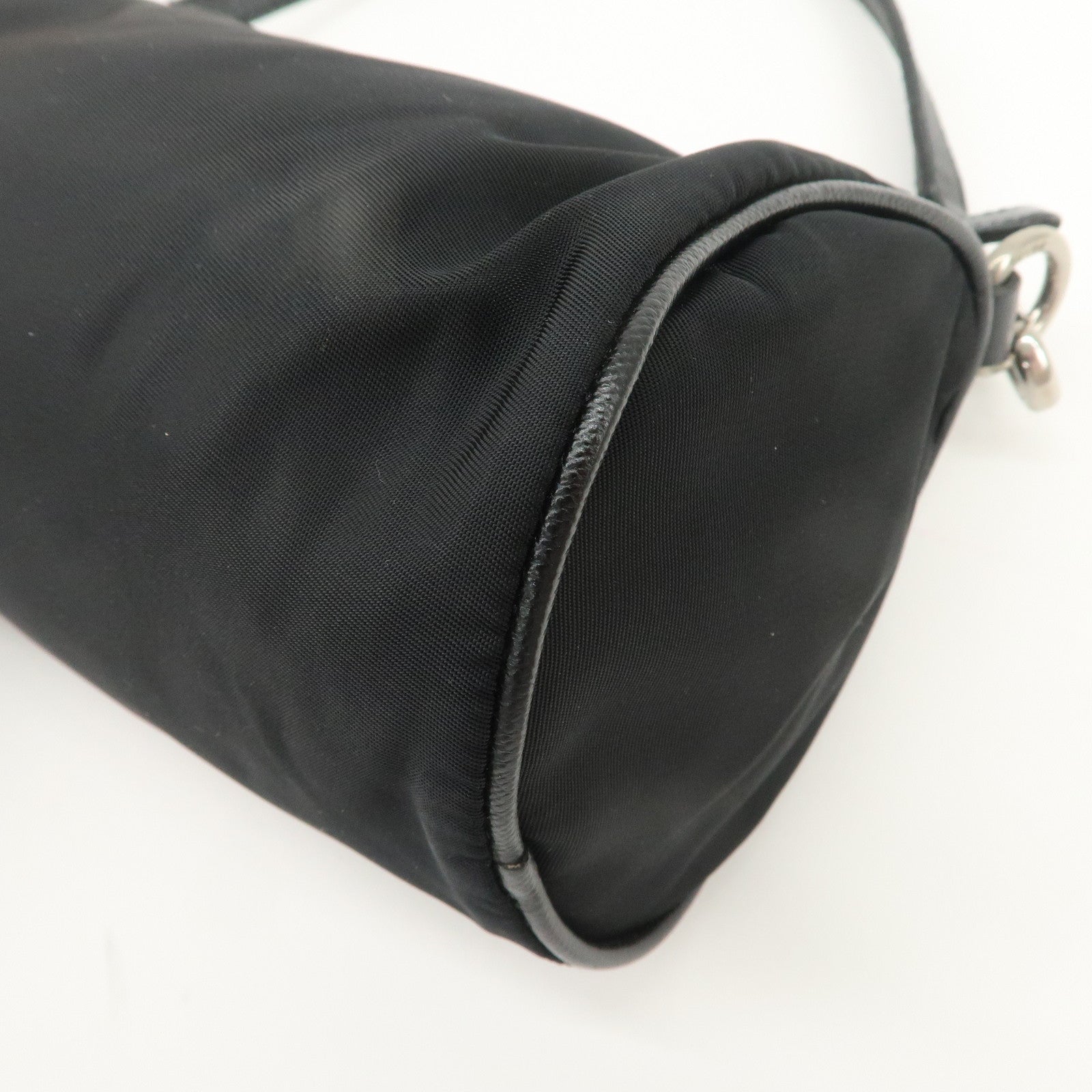 PRADA Triangle Logo Nylon Saffiano Leather Hand Bag Black
