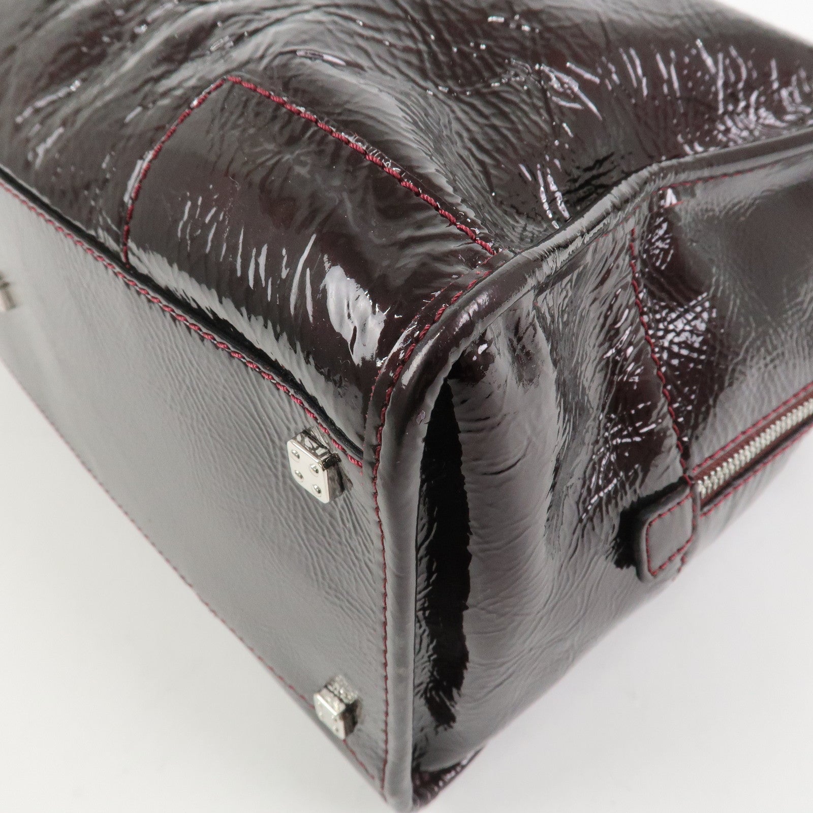 LOEWE Amazona Patent Leather Hand Bag Burgundy