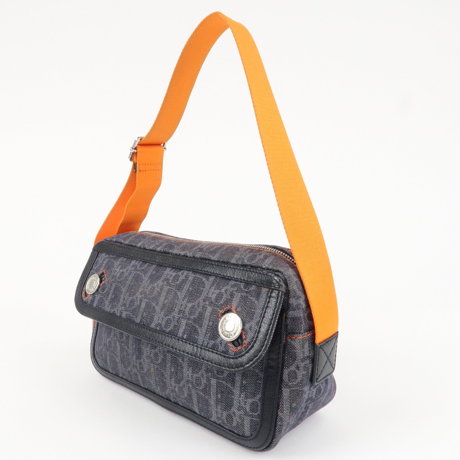 Christian Dior Flight Line Trotter Denim Leather Shoulder Bag Indigo Blue Orange Used