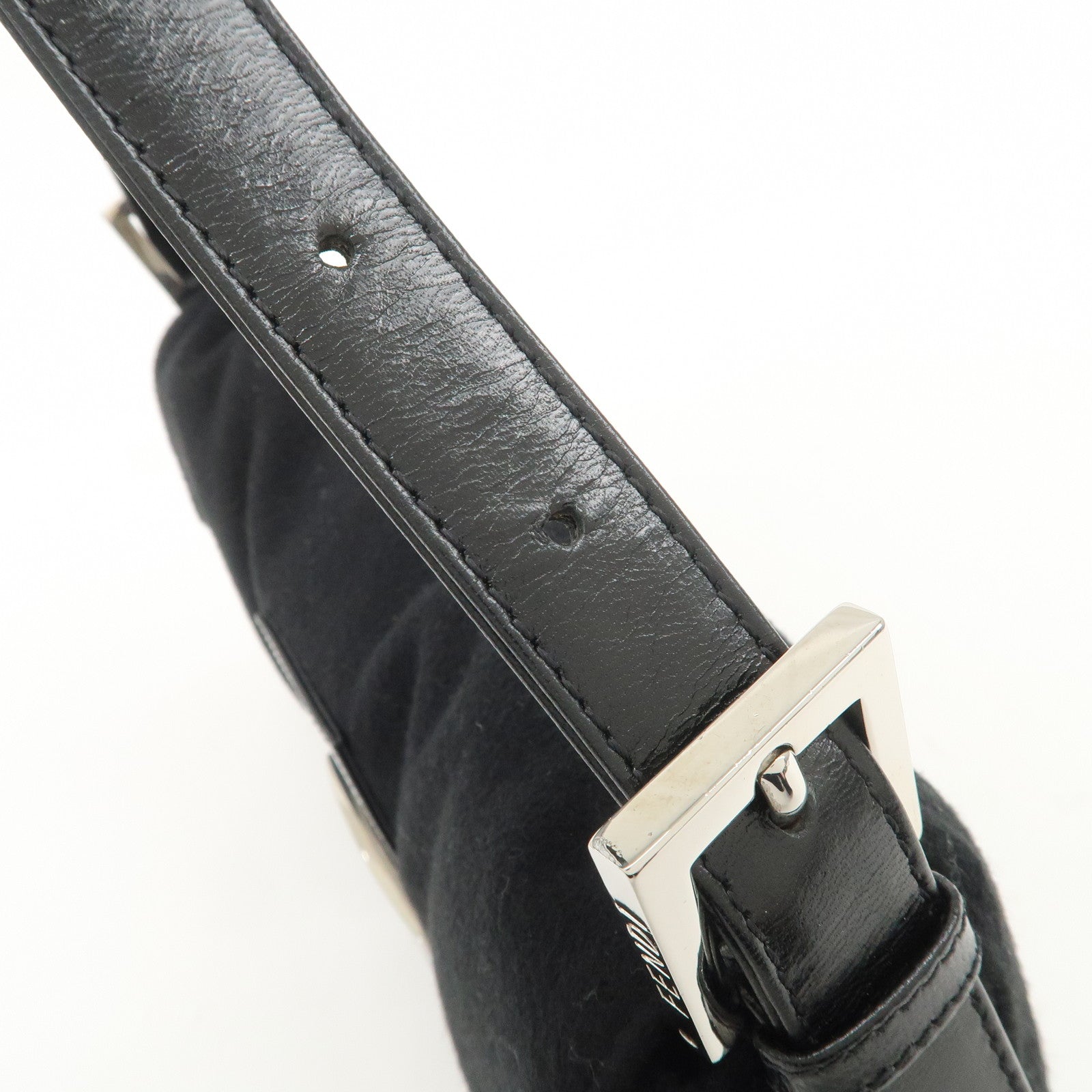FENDI Mamma Baguette Wool Leather Shoulder Bag Hand Bag Black 26424