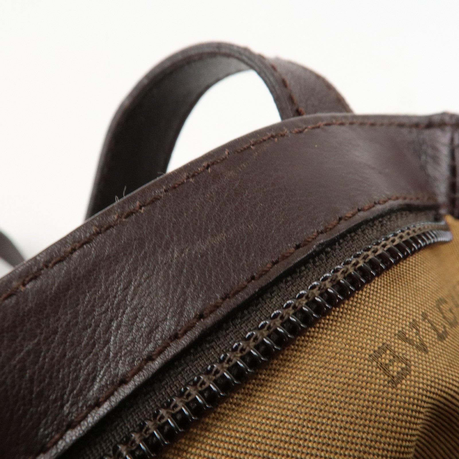 BVLGARI Logo Mania Leather Canvas Shoulder Bag Khaki Dark Brown Used