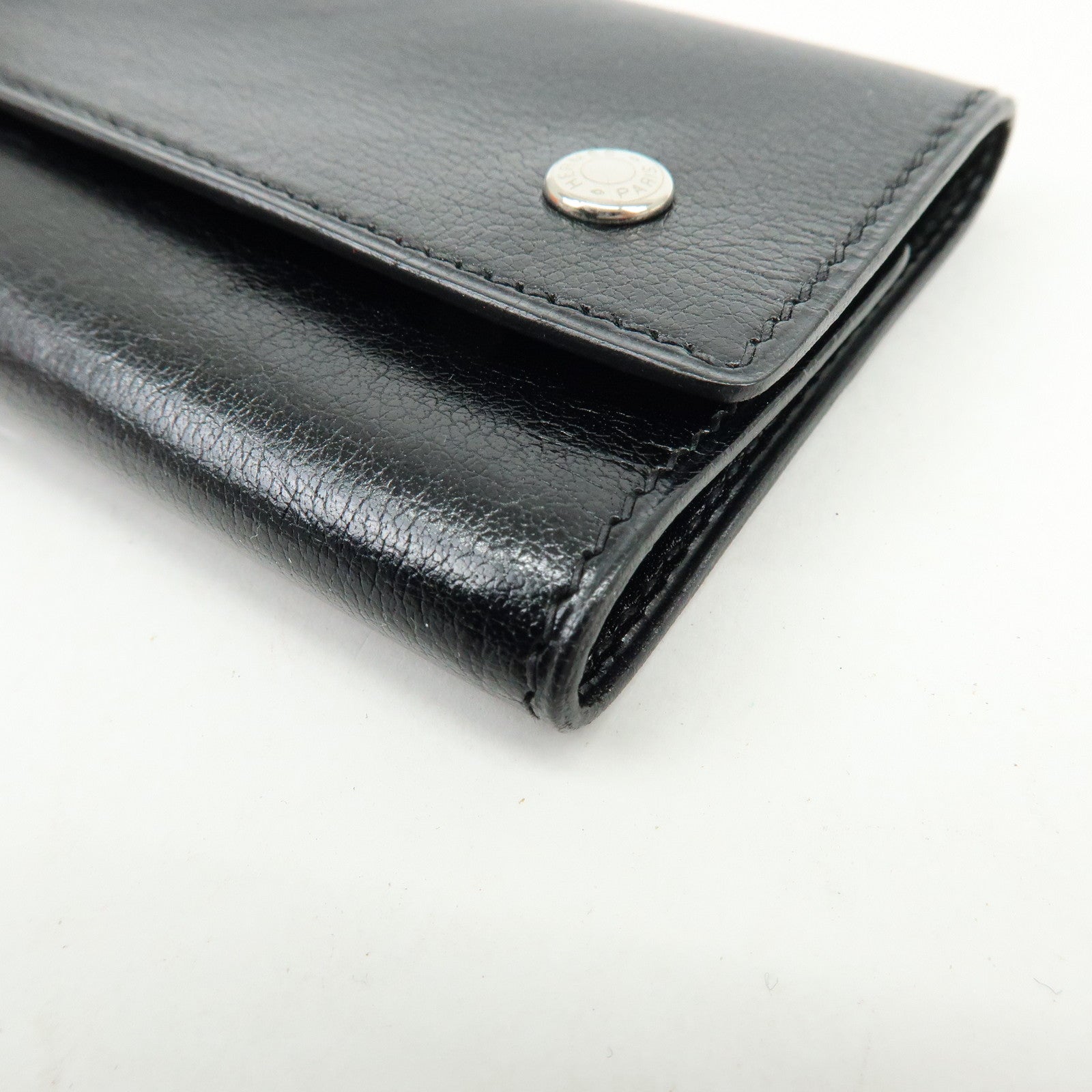 HERMES Serie Etui Cle 4 Box Calf Leather F Stamped Key Case Black