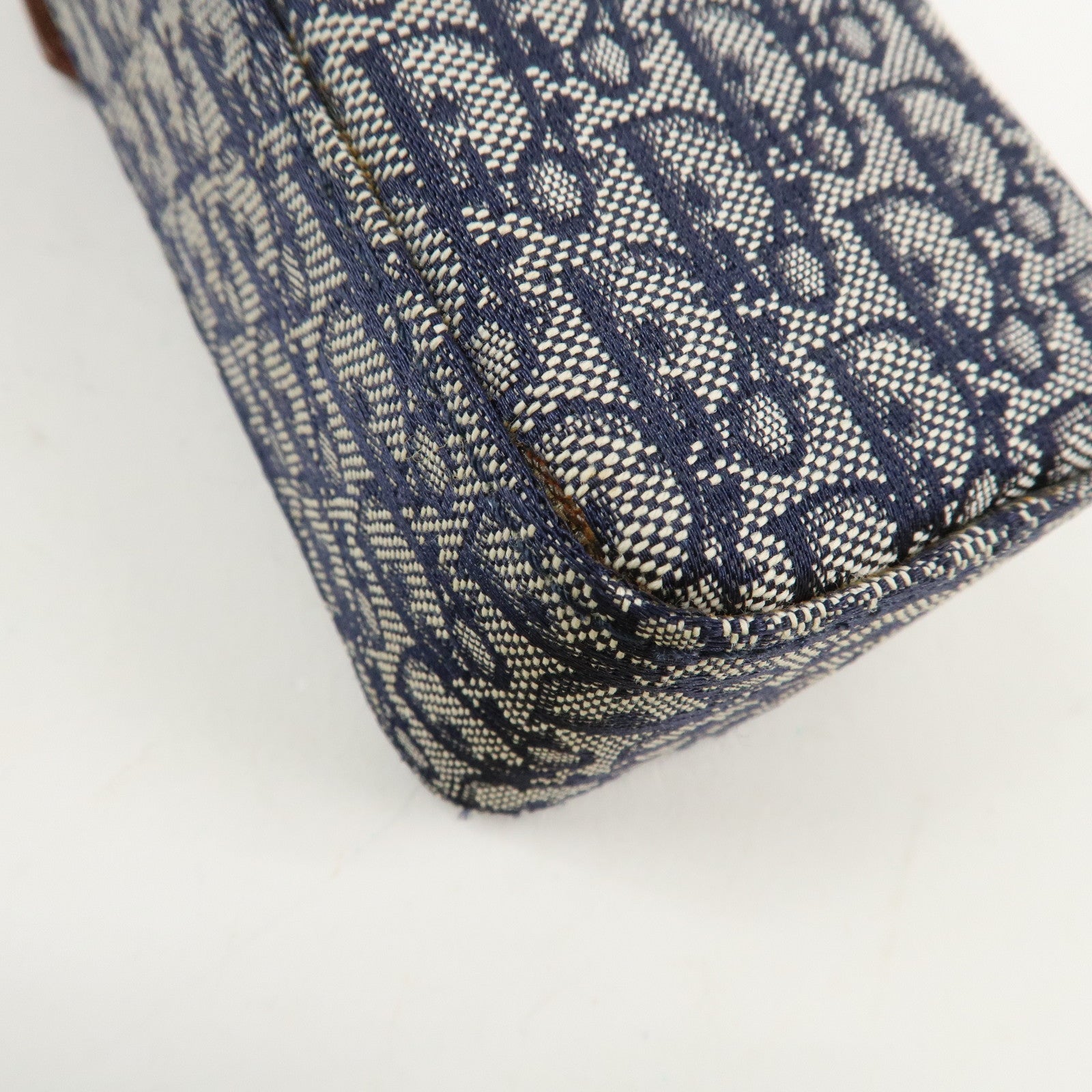 Christian Dior Trotter Canvas Leather Shoulder Bag Navy Brown Used