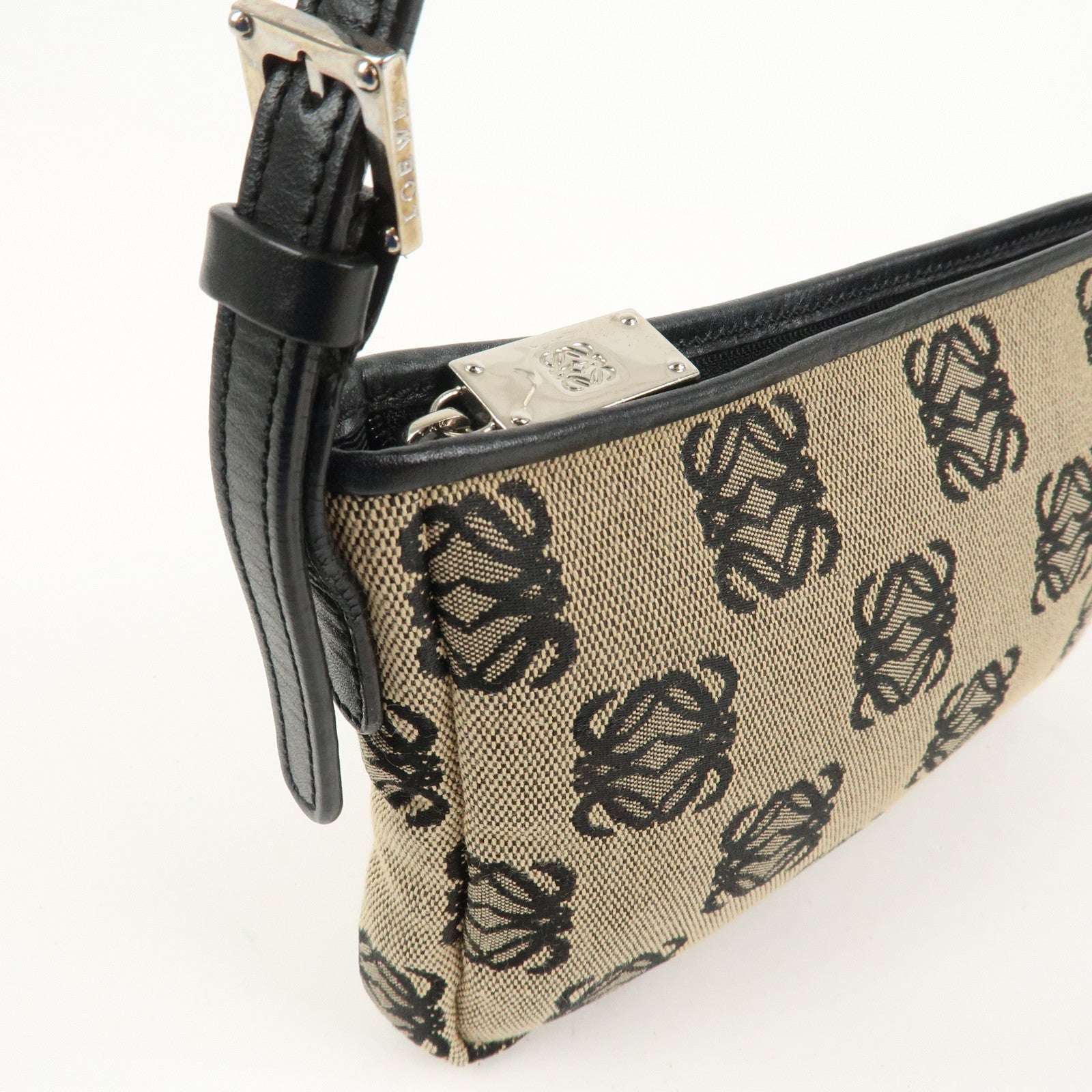 LOEWE Anagram Canvas Leather Accessory Pouch Shoulder Bag Beige