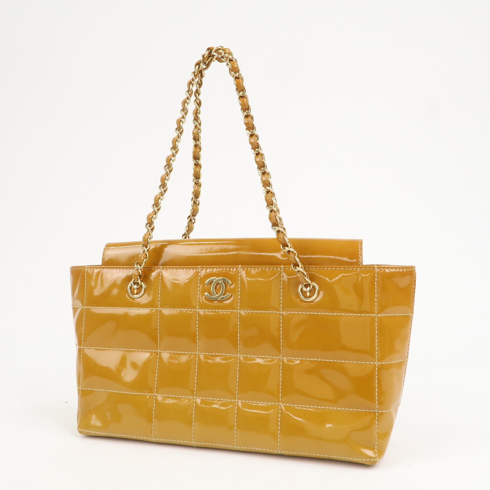 CHANEL COCO Mark Chocolate Bar Patent Leather Chain Shoulder Bag