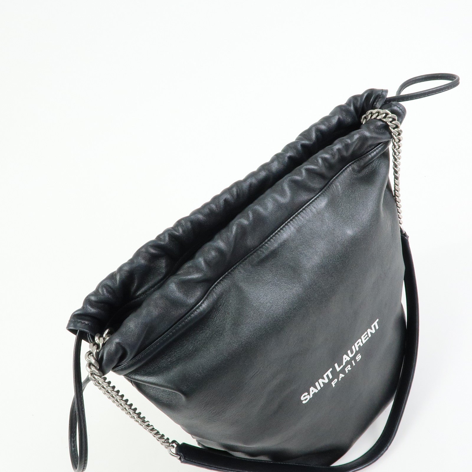 SAINT LAURENT PARIS Teddy Leather Chain Shoulder Bag Black 538447