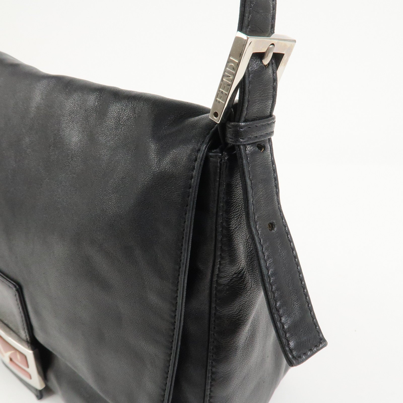 FENDI Mamma Baguette Leather Shoulder Bag Hand Bag Black 26325