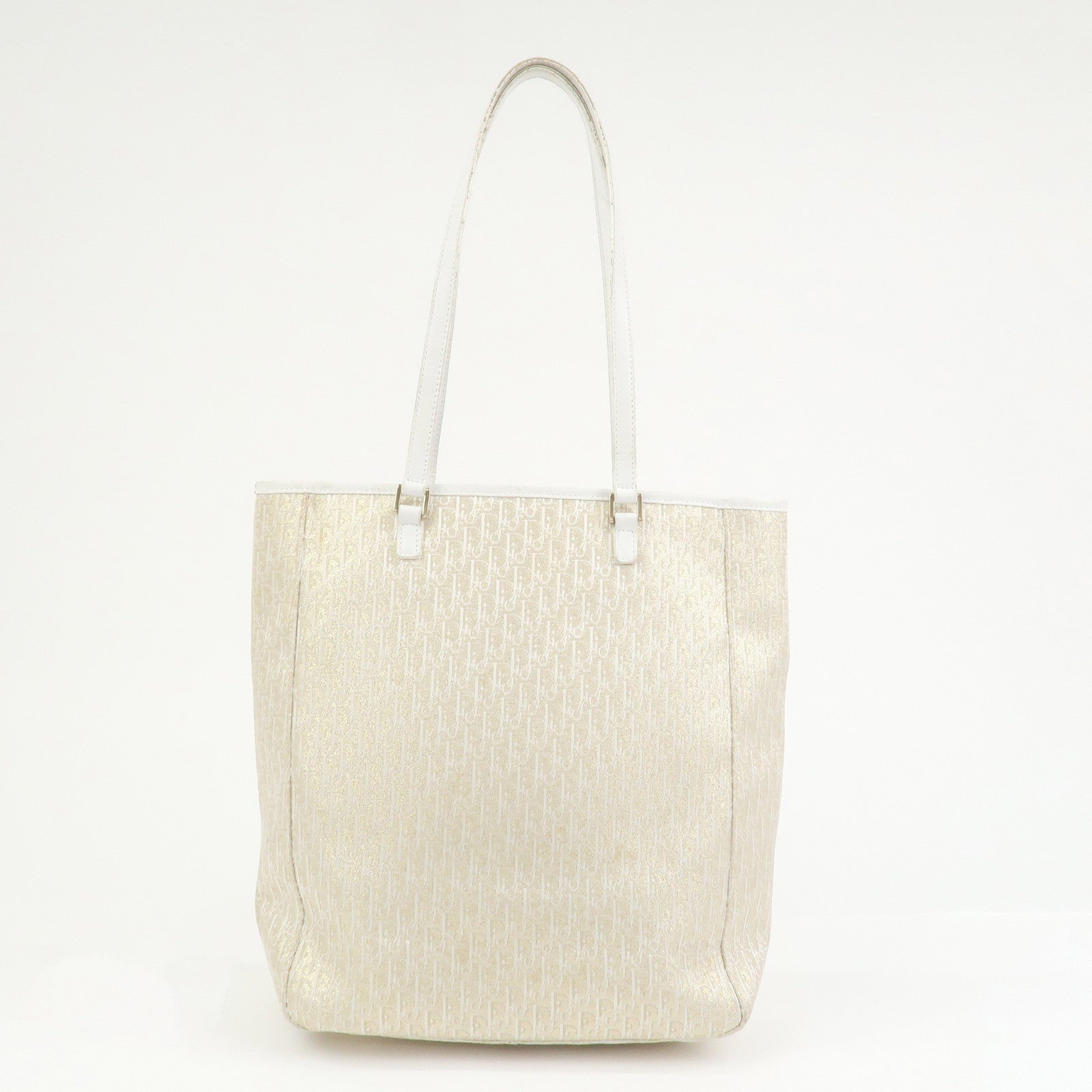 Christian Dior Trotter Canvas Leather Tote Bag Gold White 05RU0034