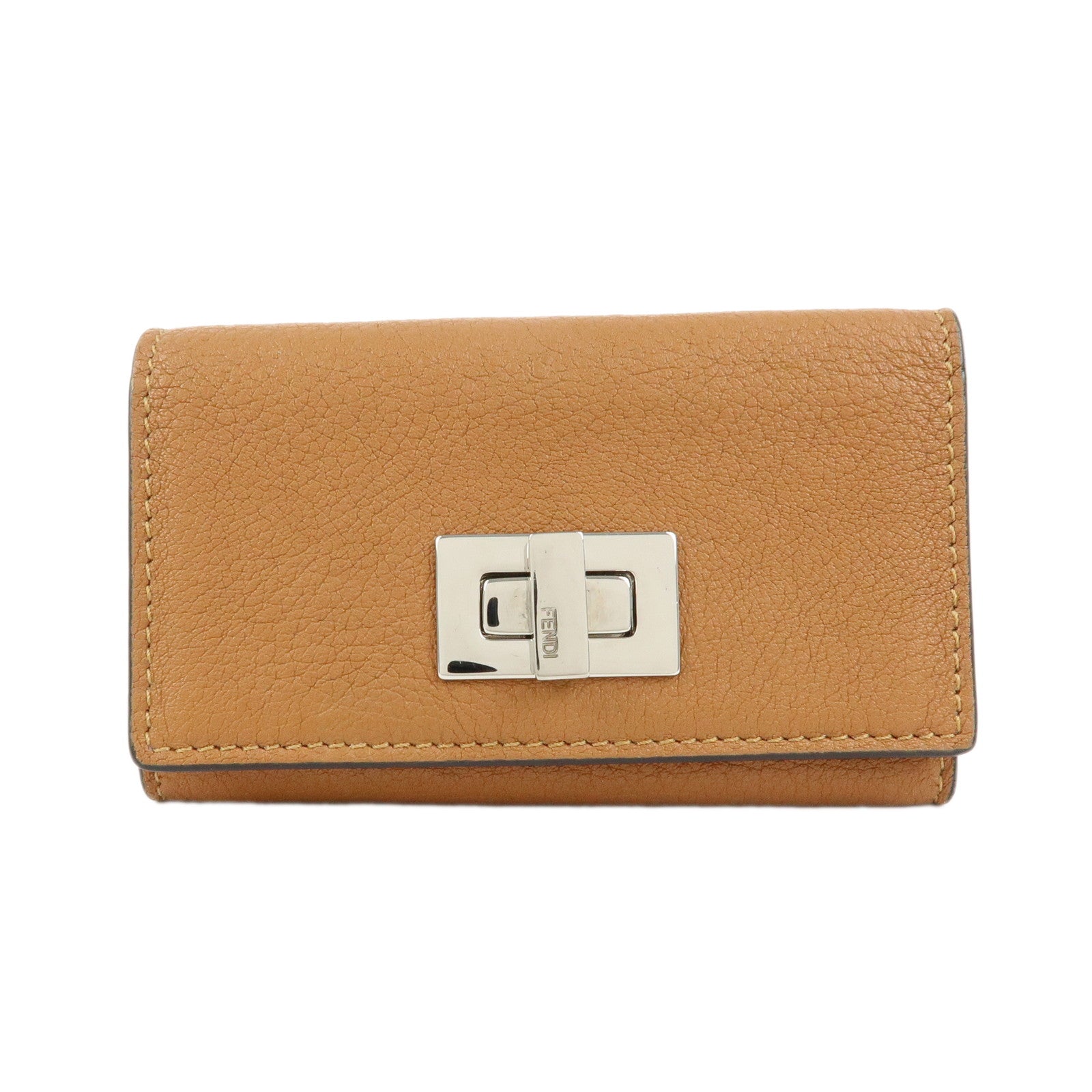 FENDI Peekaboo Leather Key Case Key Holder Brown 8AP159