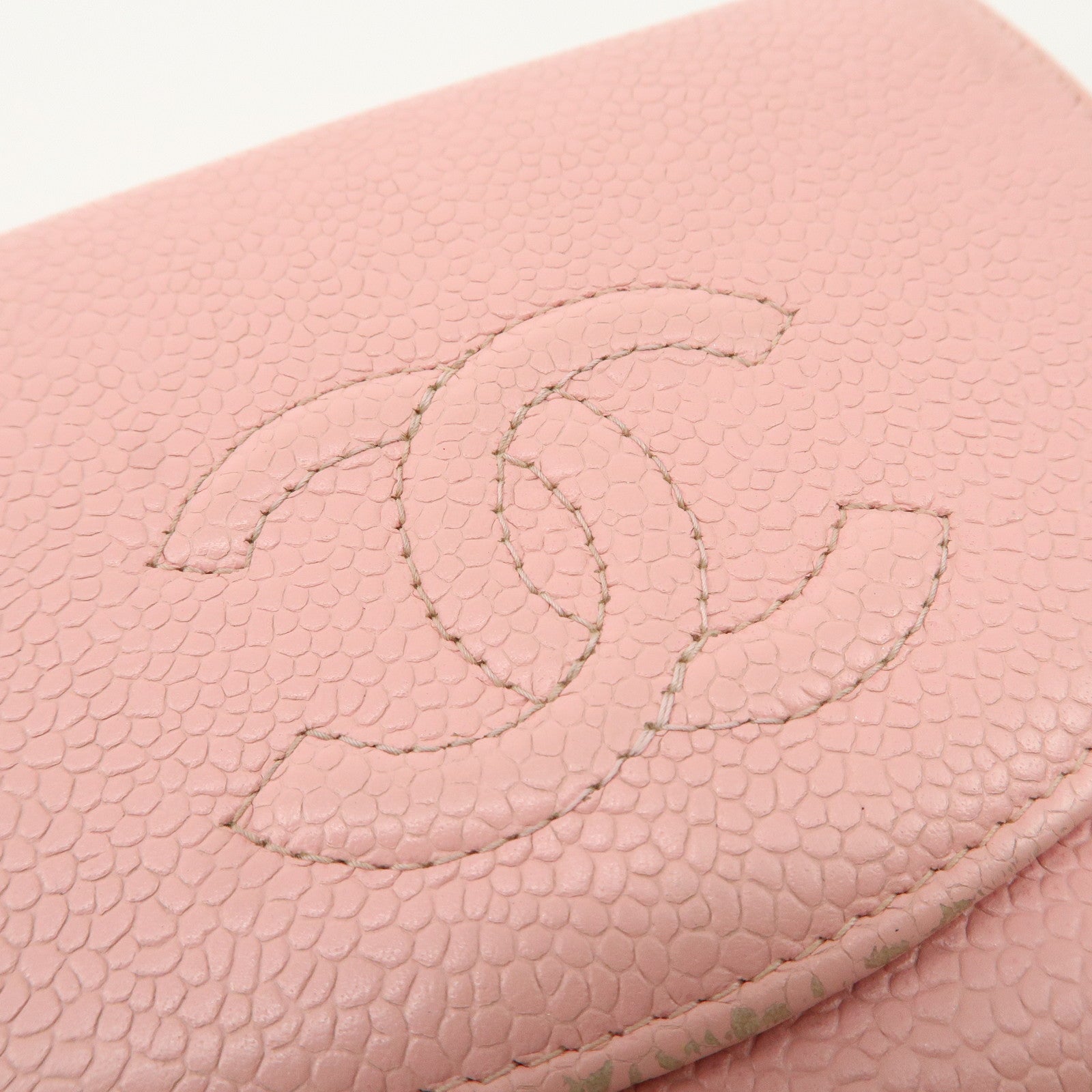 CHANEL COCO Mark Caviarskin Bi-fold Wallet Compact Wallet Pink
