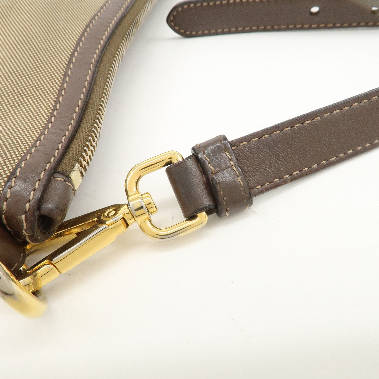 PRADA Logo Jacquard Leather Shoulder Bag Beige Brown BT867A