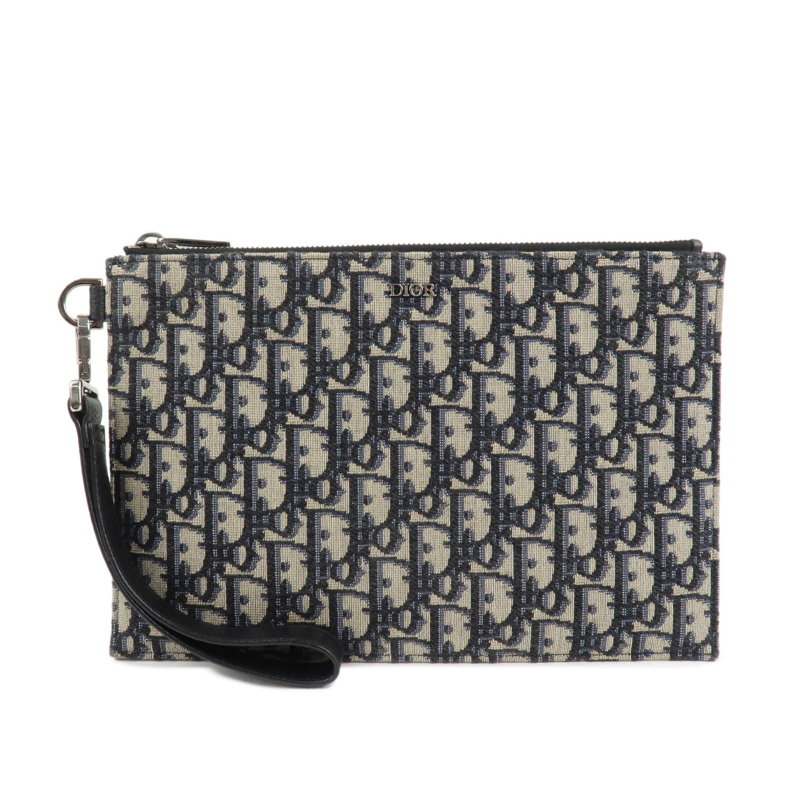 Christian Dior Oblique Canvas Clutch Bag Pouch Navy