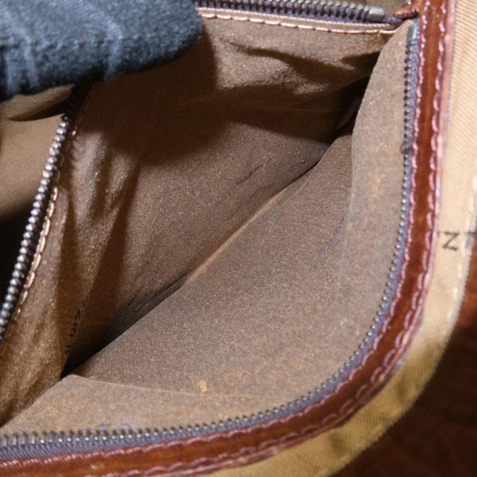 FENDI Etnico Zucca Canvas Leather Shoulder Bag Brown Black 8BN157