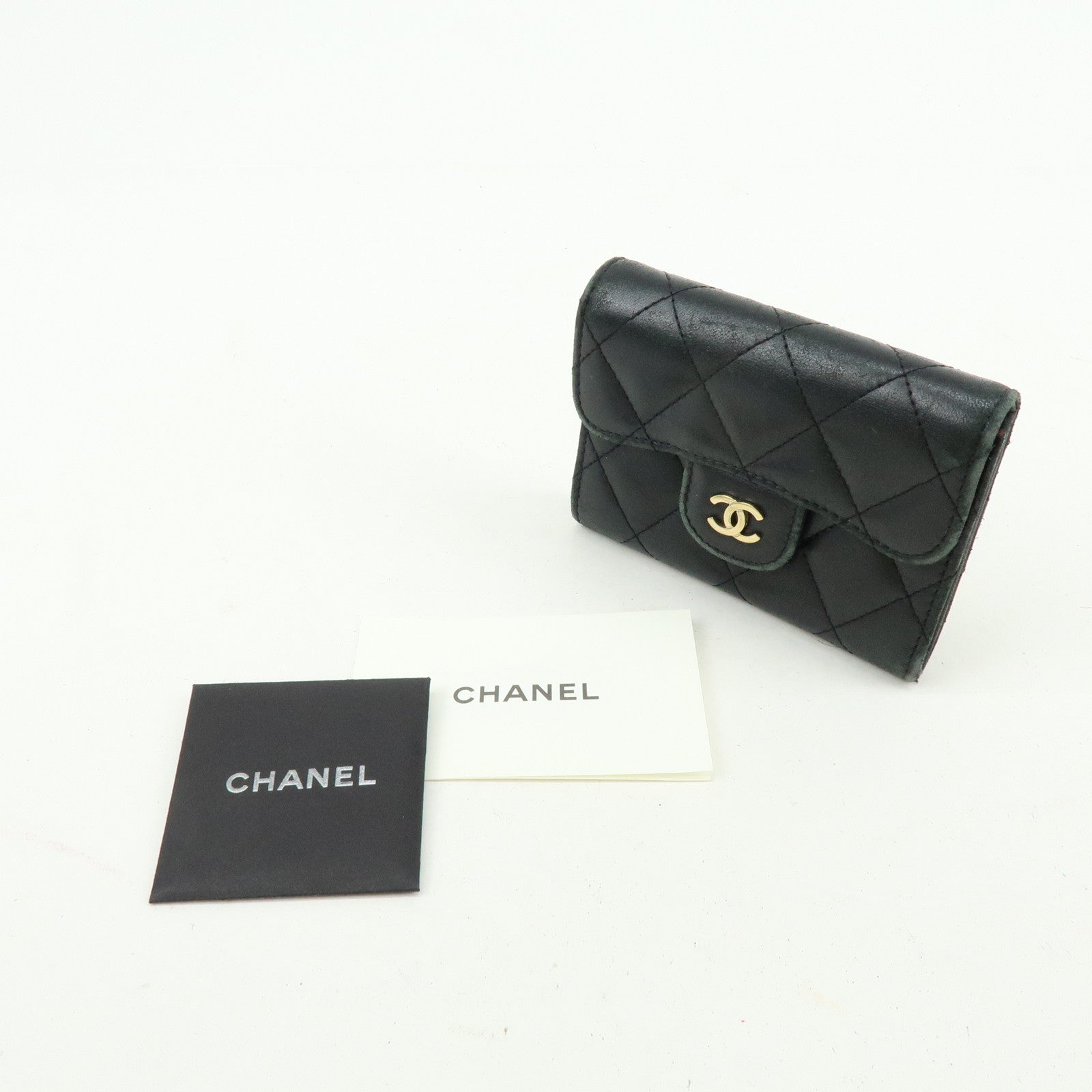 CHANEL COCO Mark Lambskin Matelasse Compact Wallet Black