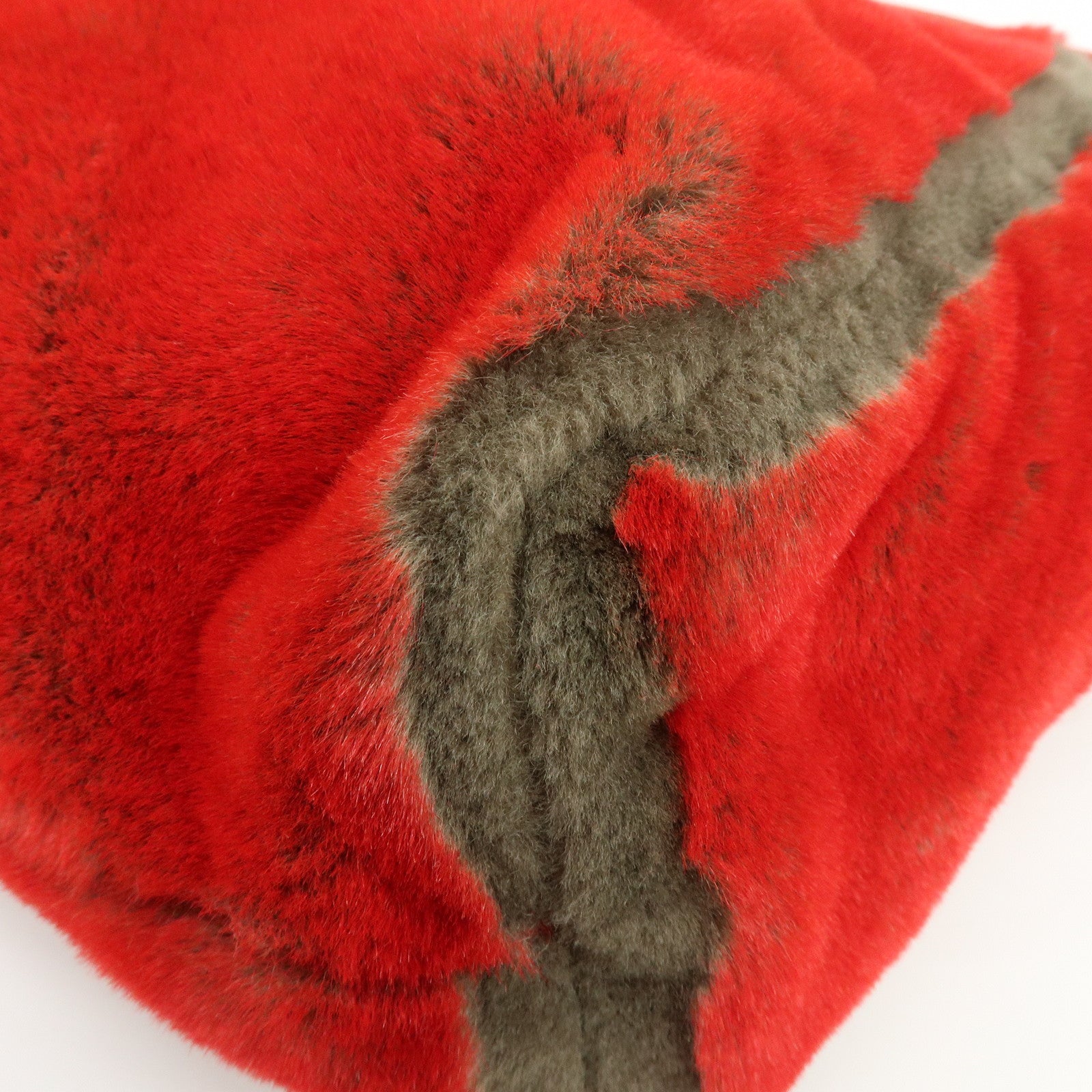 FENDI Fur Leather Tote Bag Hand Bag Shoulder Bag Red 321262900069