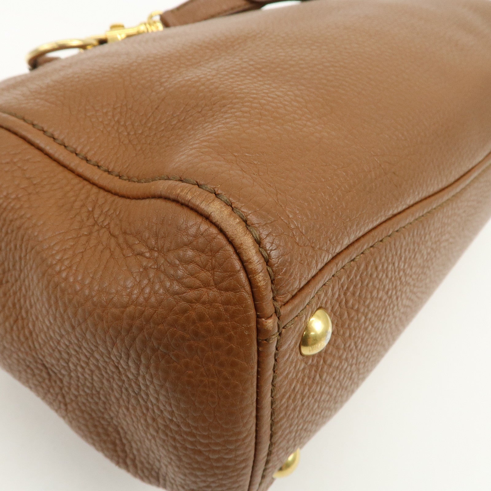 MIU MIU Logo Leather 2Way Bag Hand Bag Shoulder Bag Brown RN0761